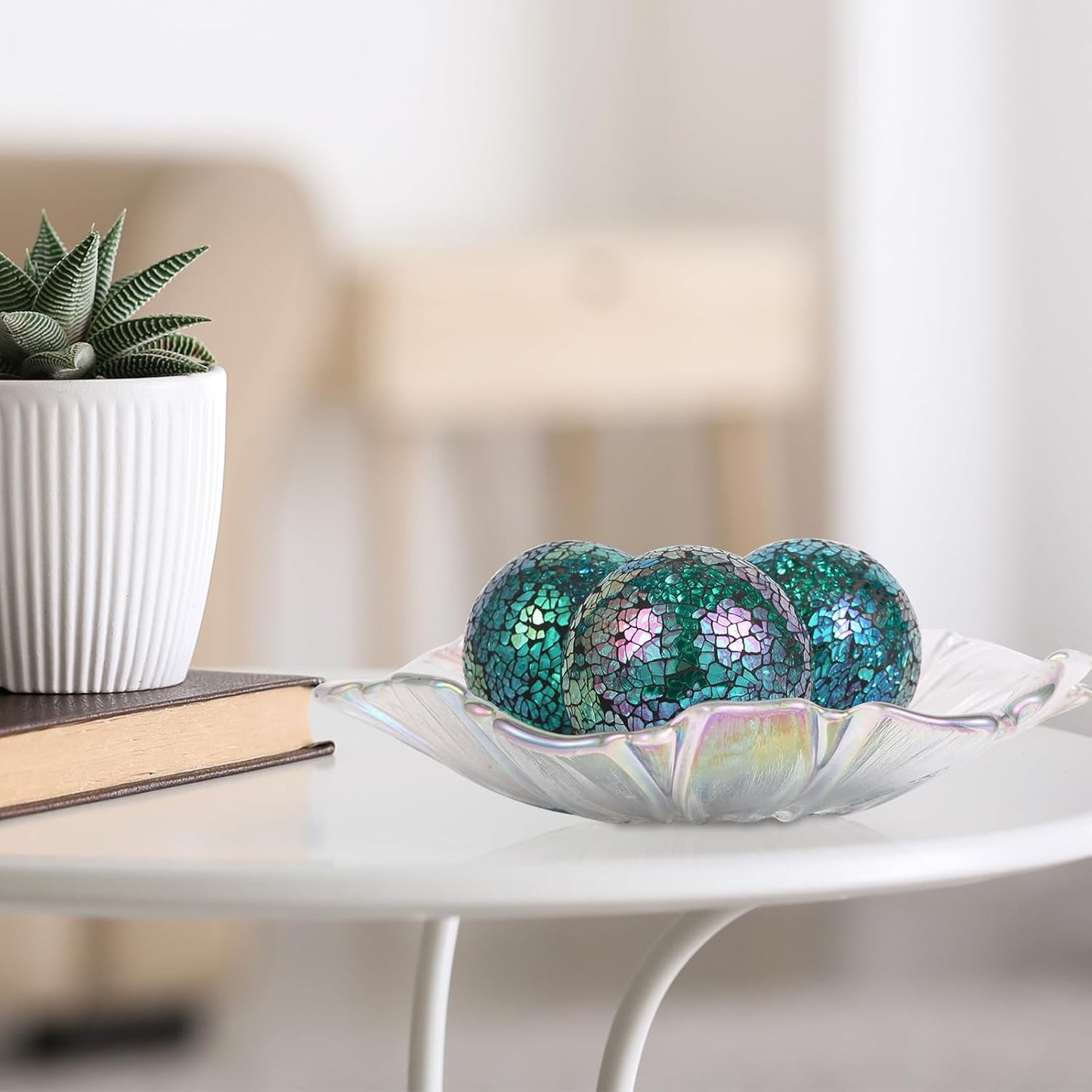 6Pcs Decorative Ball for Bowls, 8cm/3.15inch Mosaic Glass Centerpiece Decoration Balls Mirror Glass Ball Fillers for Home Decor Dining Tables Wedding Party (Turquoise)