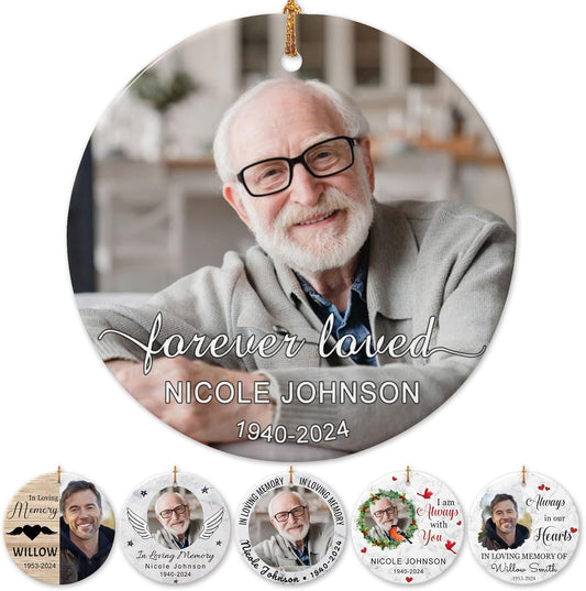 Personalized Memorial Christmas Ornaments 2025 w/Photo & Name, Custom Memorial Gifts for Lost Loved One,Double-Sided Ceramic Customized Xmas Ornaments for Christmas Tree
