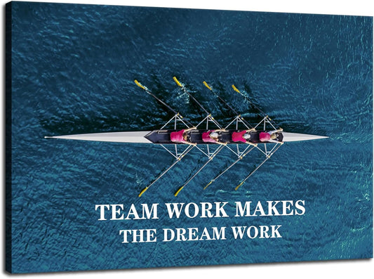 Inspirational Wall Art Motivational Quotes Wall Decor Team Work Makes The Dream Work Prints on Canvas Poster Team Pictures Modern Painting Artwork Office Wall Decor Gym Home Framed[24" W x 36" H]