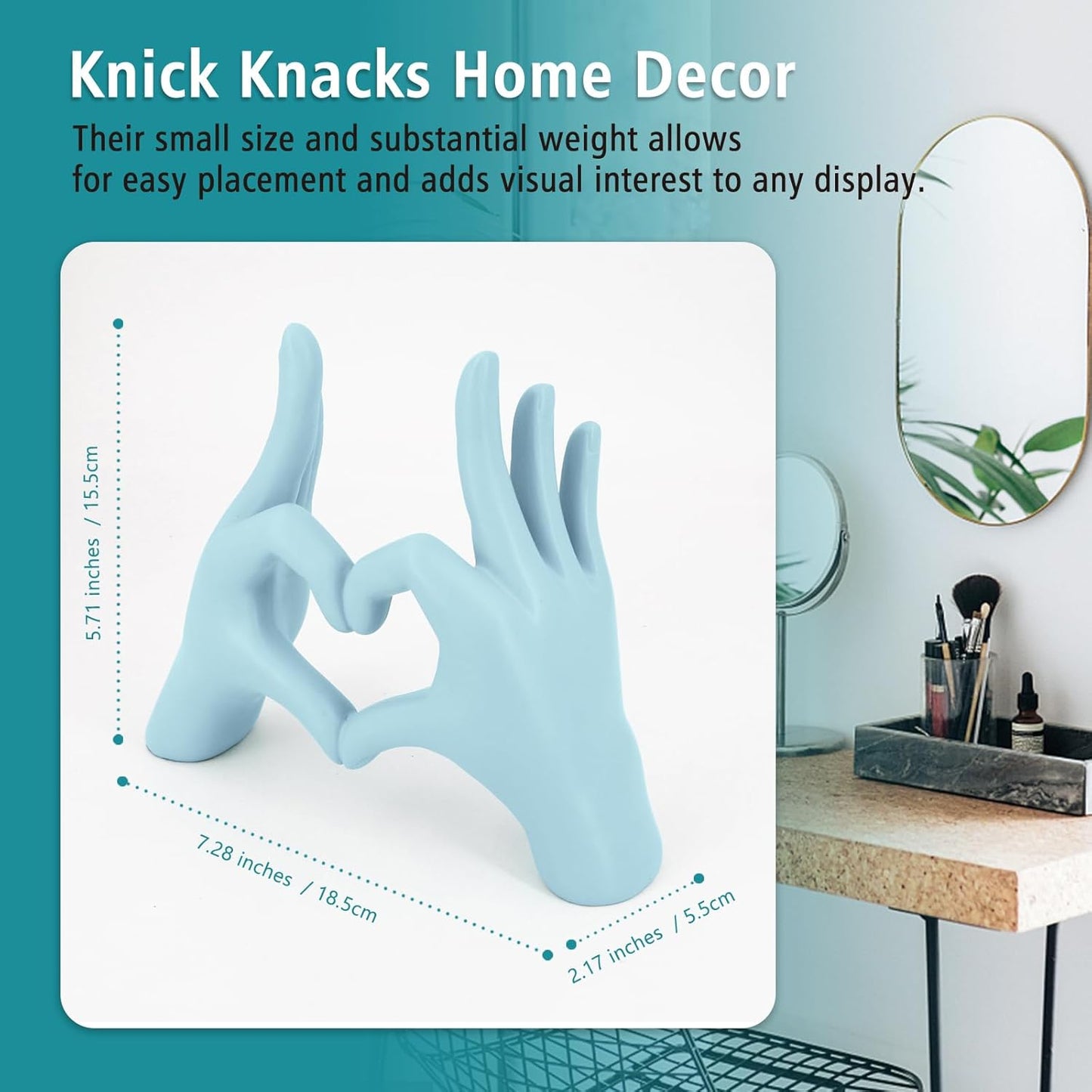 Accessoryway Blue Heart Hands Sculpture Decor - Valentines Day Decorations for Living Room, Bedroom, Office & Shelf Decor,Unique Heart Hands Ring Holder Display for Girls & Wedding Decorations