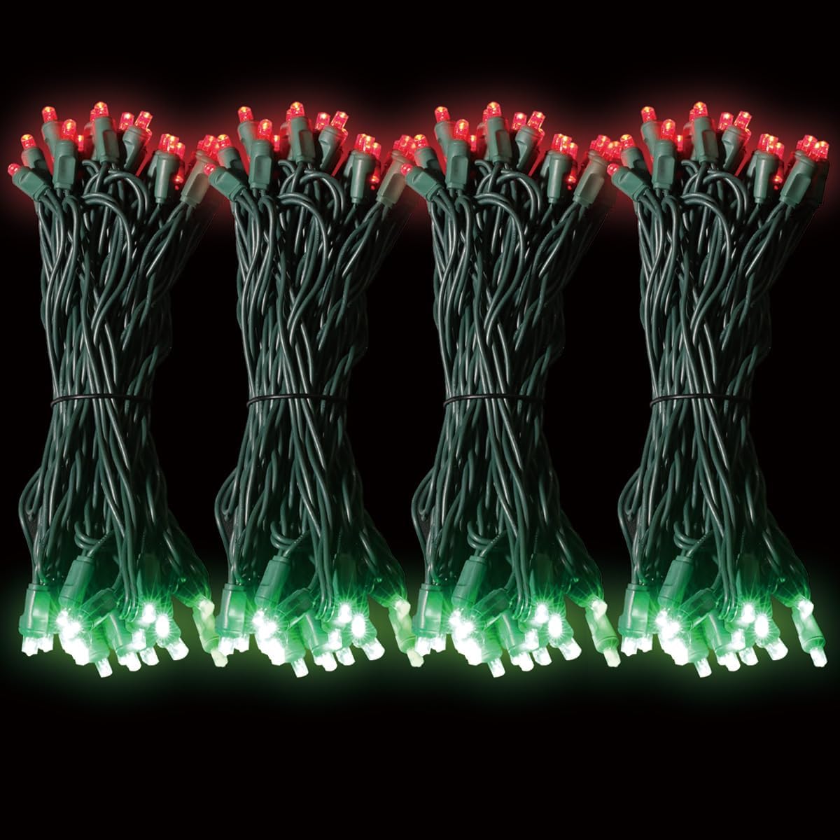 200LED (4pk of 50L) String Lights, LED Christmas Lights, 6" SPACING,Green Wire, Red and Green