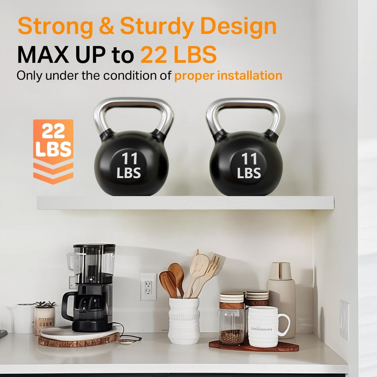 BAYKA Floating Shelves Set of 2, 22.5" Rustic Wood Wall Mounted Shelves for Bathroom, Bedroom, Living Room, Kitchen & Office, Hanging Display Shelf with 22 lbs Capacity (White)