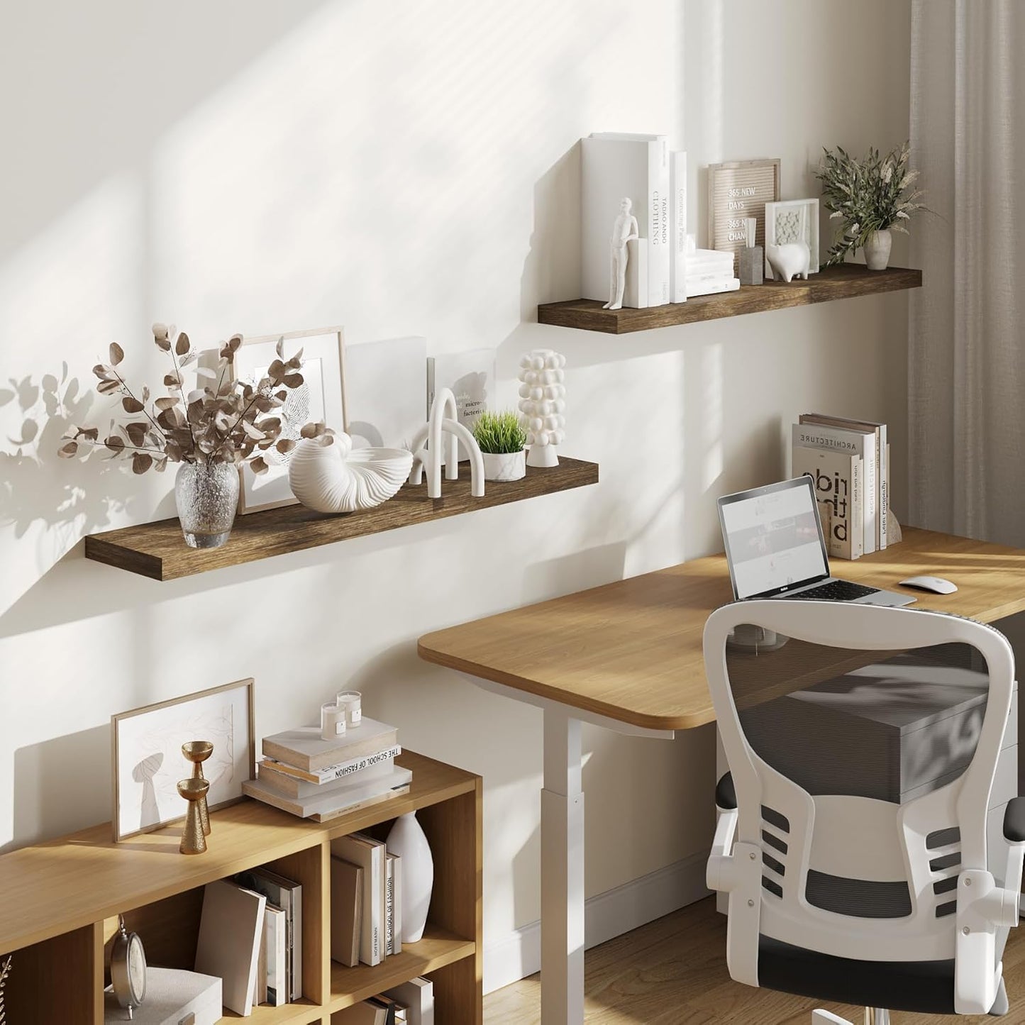 BAMEOS Floating Shelves,Wall Mounted Wooden Shelves with Invisible Brackets Set of 2, Hanging Wall Shelves Decoration for Bedroom, Bathroom, Living Room and Kitchen