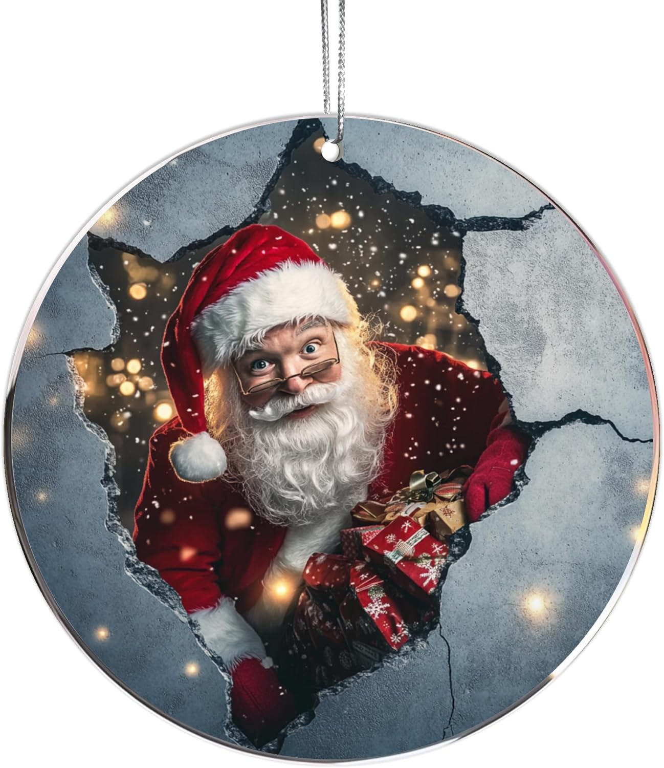 Jabihome Christmas Ornaments 2025, Exchange for Women, Men, Collectible Dated Year Ornaments for Tree, Unique Acrylic Suncatcher, Printed Stained Glass Effect Decor (Santa Peek)
