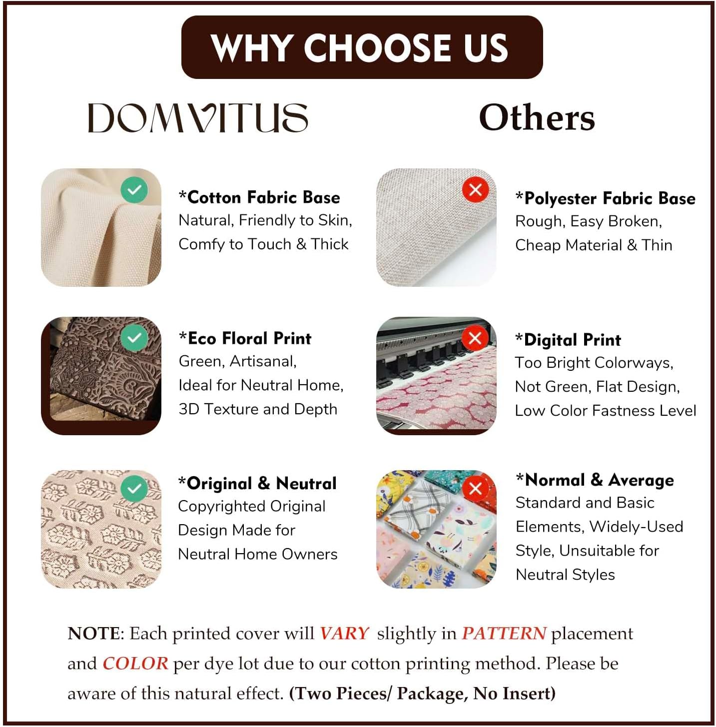 DOMVITUS Floral Pillow Covers Set of 2, 24x24 Pillow Covers, Floral Print Neutral Accent Decorative Pillow Covers for Living Room, Bed, Dark Brown