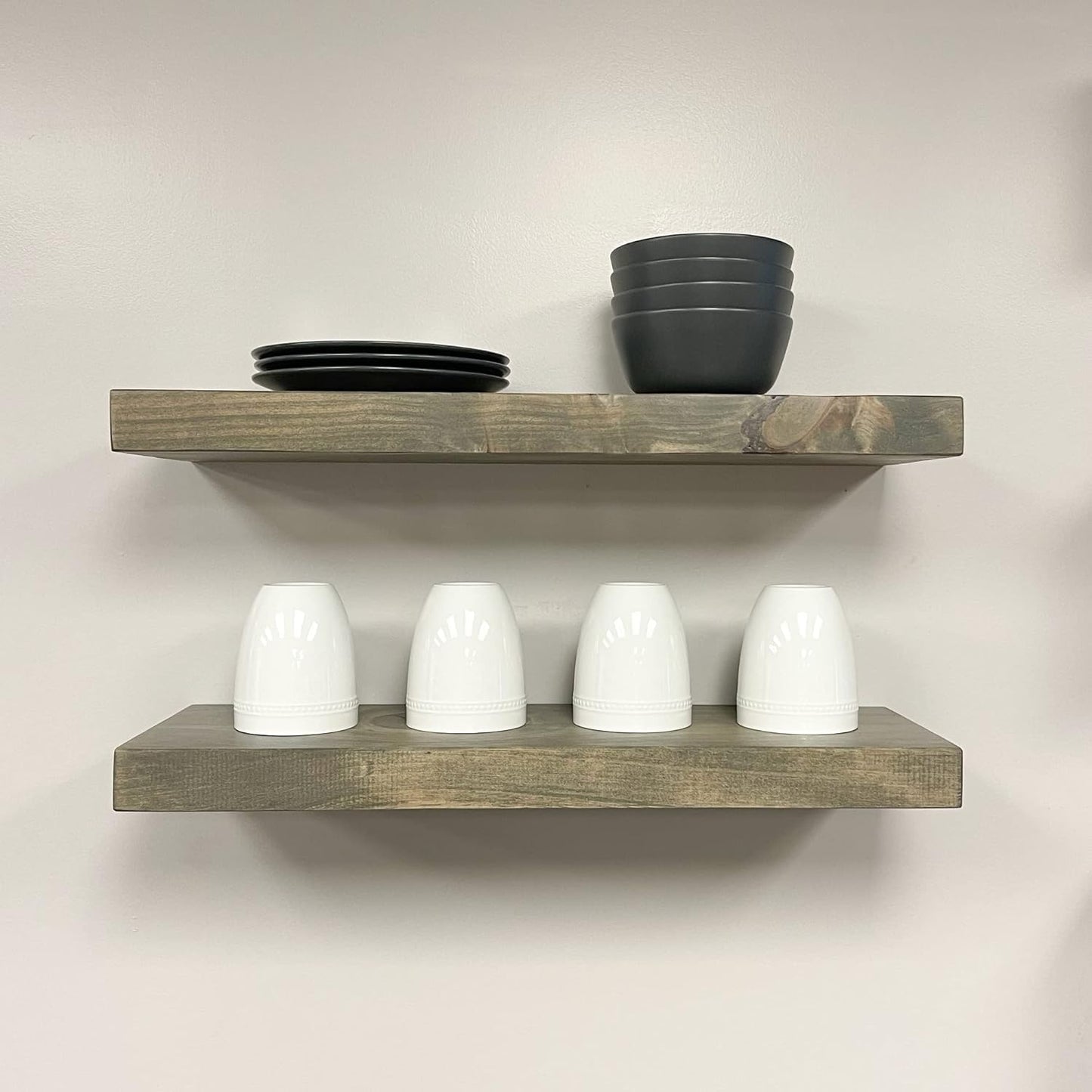 URBANDI, Rustic Floating Shelves, Set of 2, Hidden Bracket, Solid Wood, Heavy Duty, Wall Mounted Shelves, (Grey, 48Wx10D)