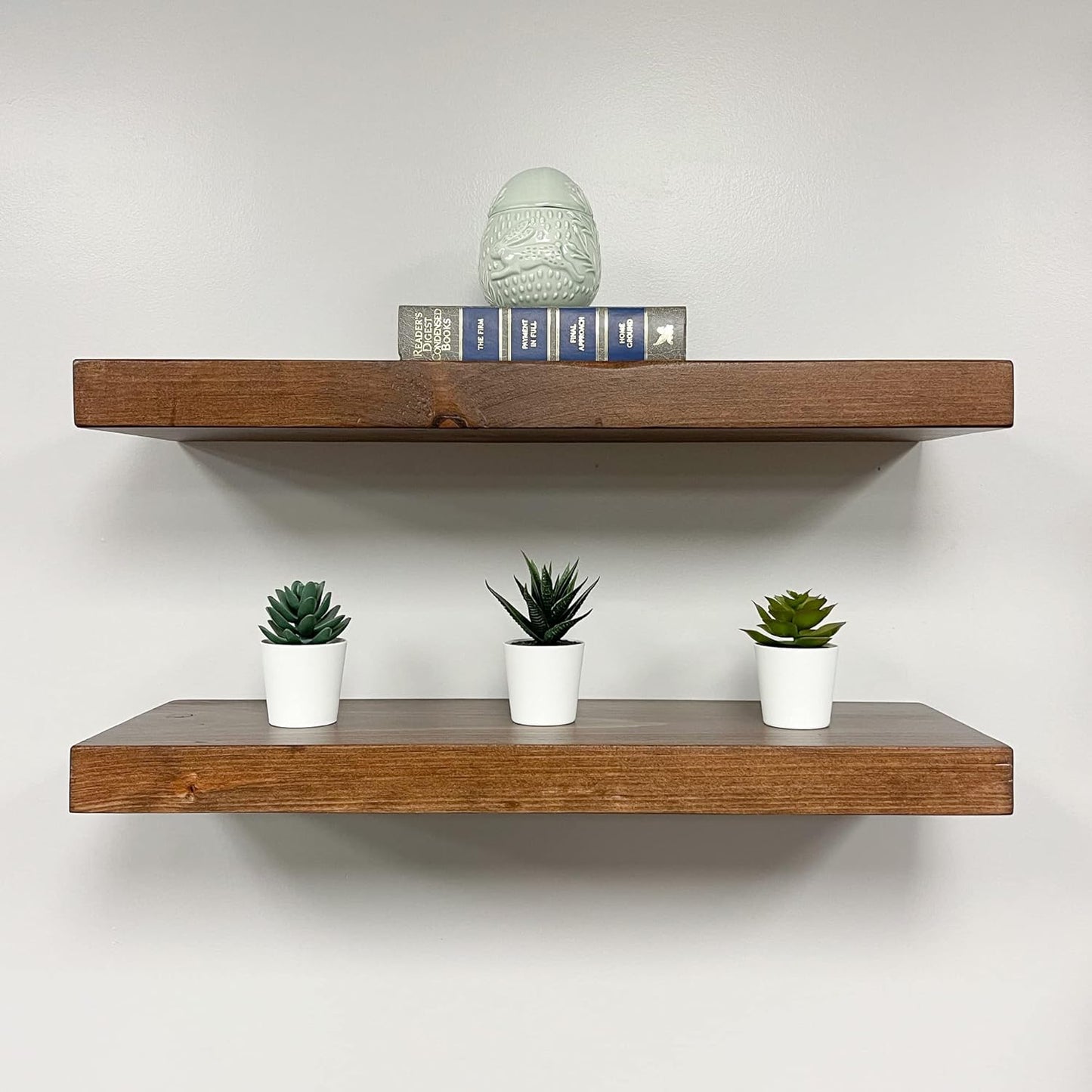 URBANDI, Rustic Floating Shelves, Set of 2, Hidden Bracket, Solid Wood, Heavy Duty, Wall Mounted Shelves, (Provincial, 48Wx12D)
