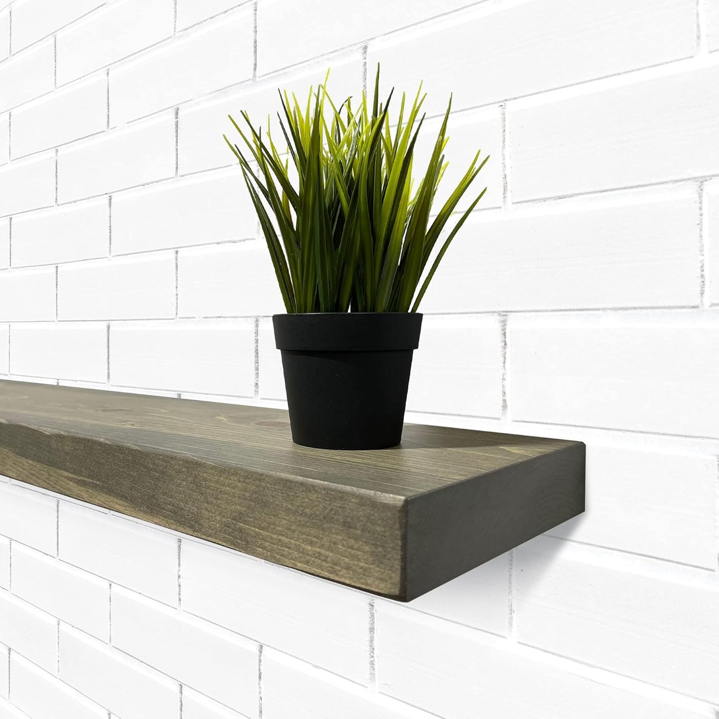 URBANDI, Rustic Floating Shelves, Set of 2, Hidden Bracket, Solid Wood, Heavy Duty, Wall Mounted Shelves, (Grey, 48Wx8D)