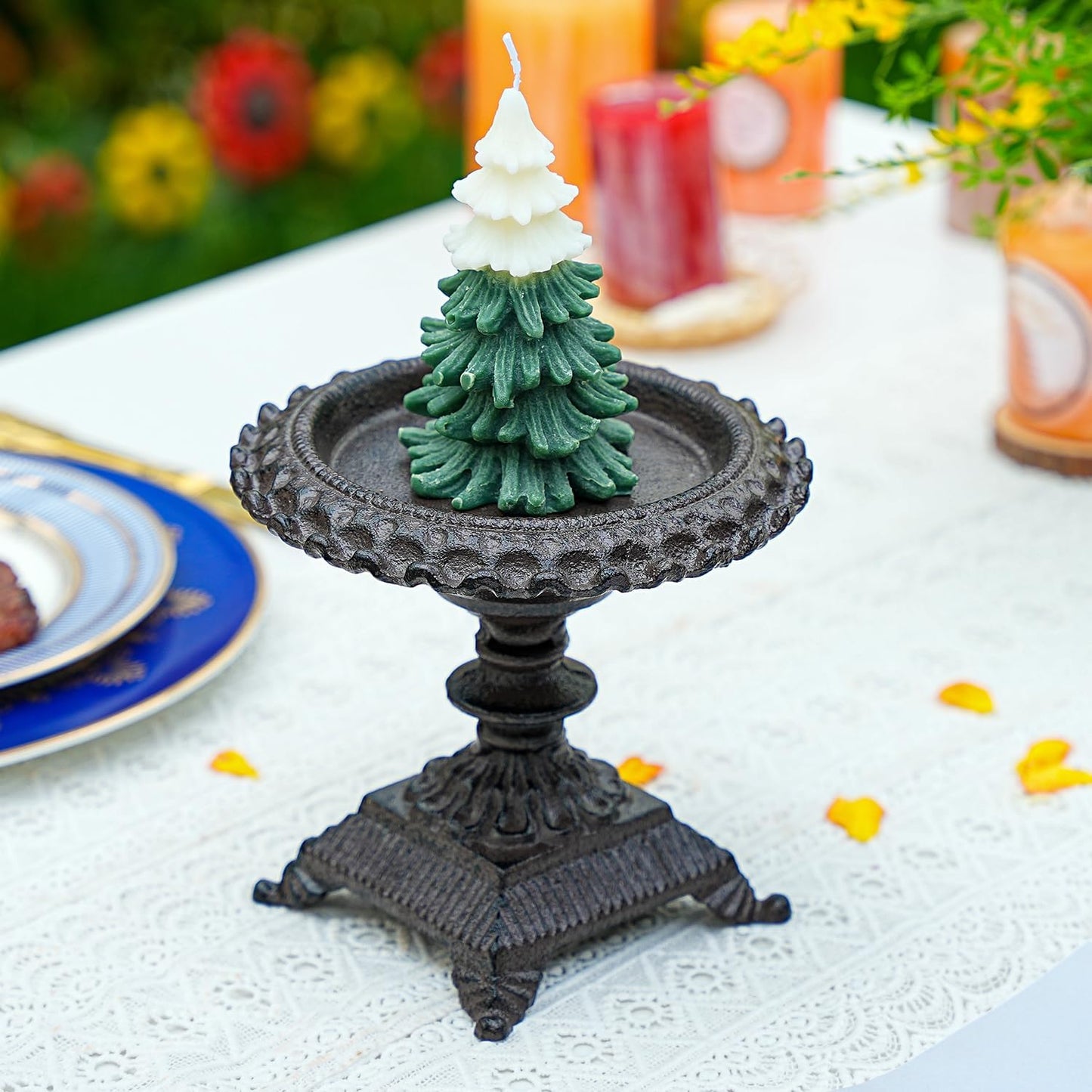 Sungmor Cast Iron Candle Holder - Rustic Style Decorative Pillar Candle Holders, Center Pieces Decoration for Table, Modern Farmhouse French Country Decor, 6.5" Candle Stand Fits Multi-Size Candles