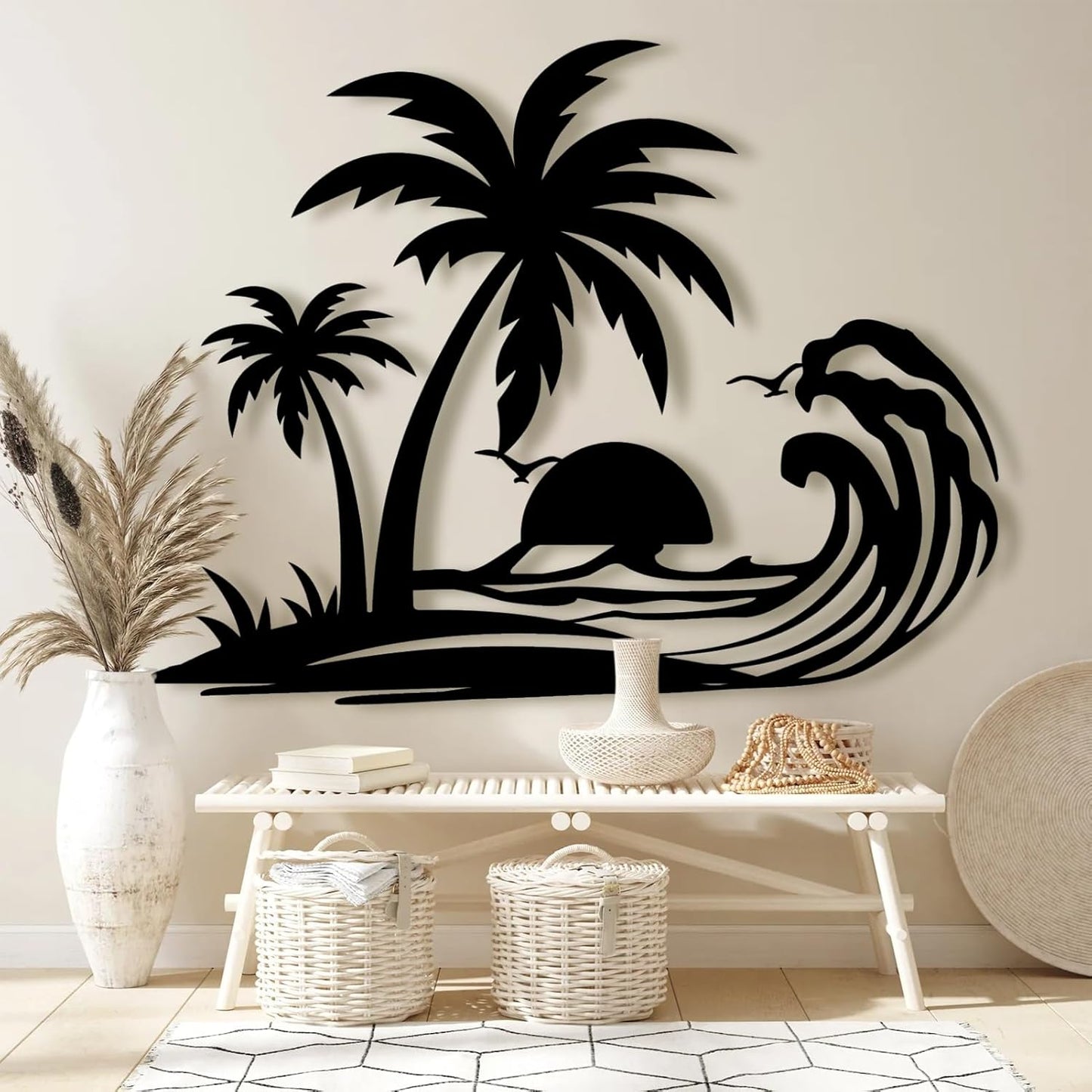 Palm Tree Metal Wall Decor,Palm Tree Metal Wall Art,Metal Palm Tree,Metal Palm Tree Wall Decor,Tropical Metal Wall Art,Beach Wall Decort,Metal Wall Decor (style 1,white,24 L" x 19 W" / 60 x 47 cm)