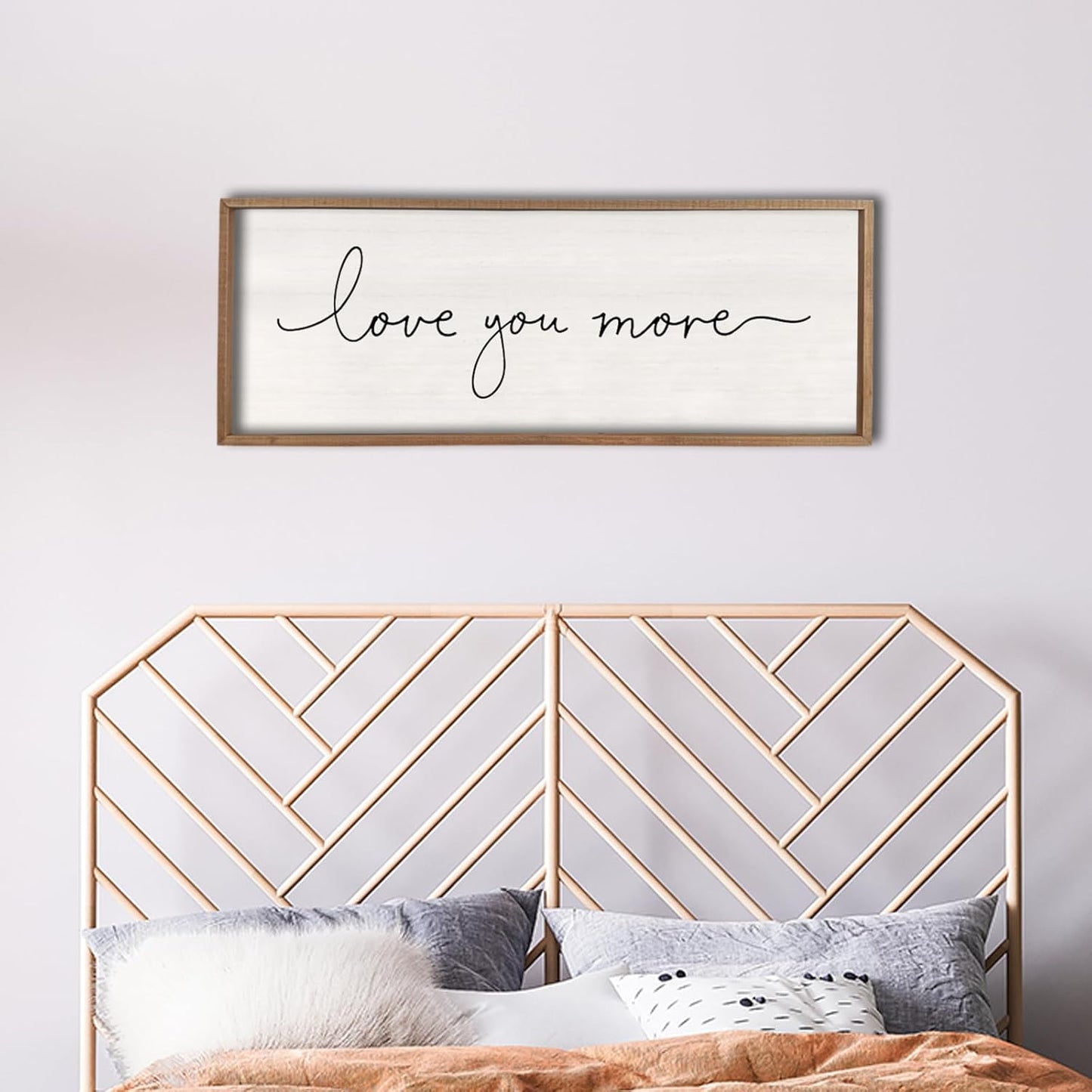 Love You More Sign 40''×15'' Master Bedroom Above Over Bed Wall Decor Modern Farmhouse Large Vintage Wood Framed Hanging Over Bed Bedside Wall Art (Wood)