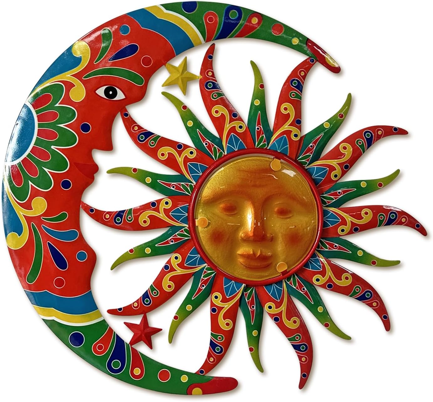 Limygus Sun and Moon Wall Decorations for Outdoor, Colorufl Metal Sun Wall Art Decor with Moon & Stars Perfect for Patio, Garden, Yard, Living Room, Bedroom