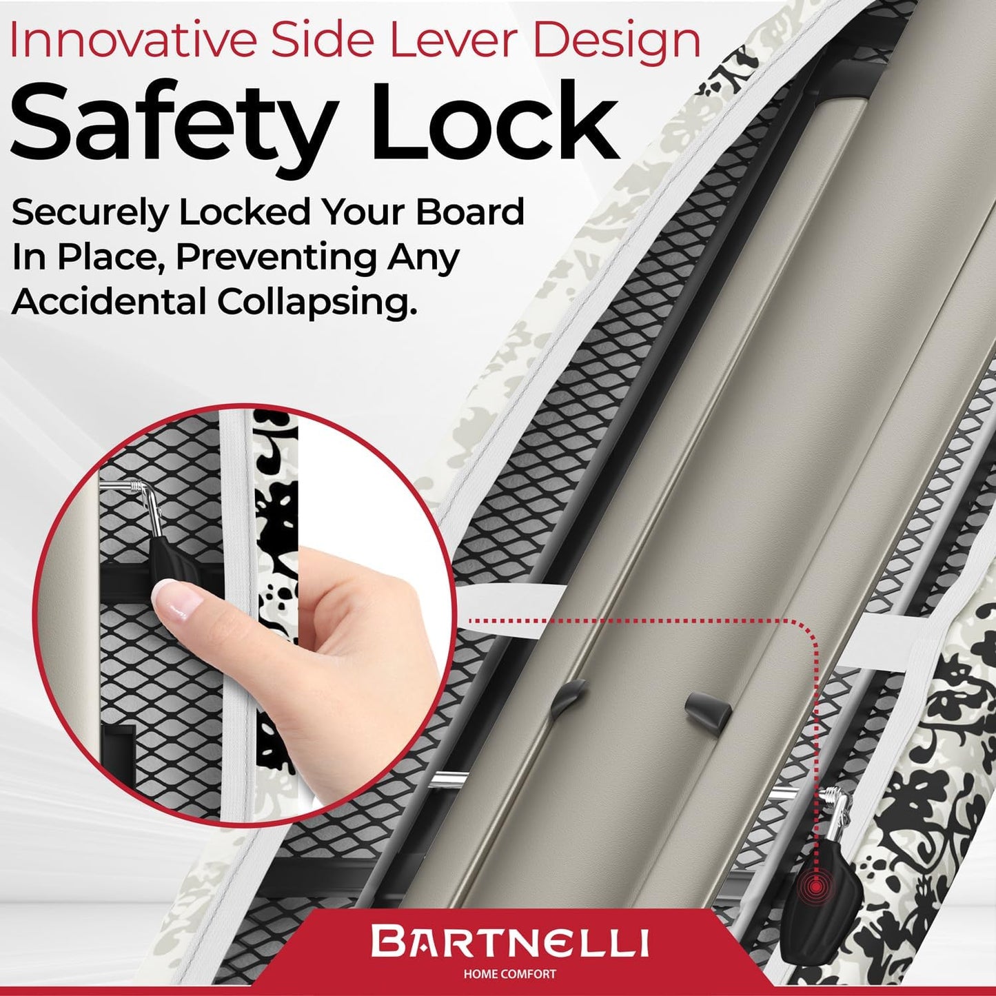 Bartnelli Pro Luxury Ironing Board - Extra Wide 62x19” Steam Iron Rest, Adjustable Height, T-Leg Foldable, European Made