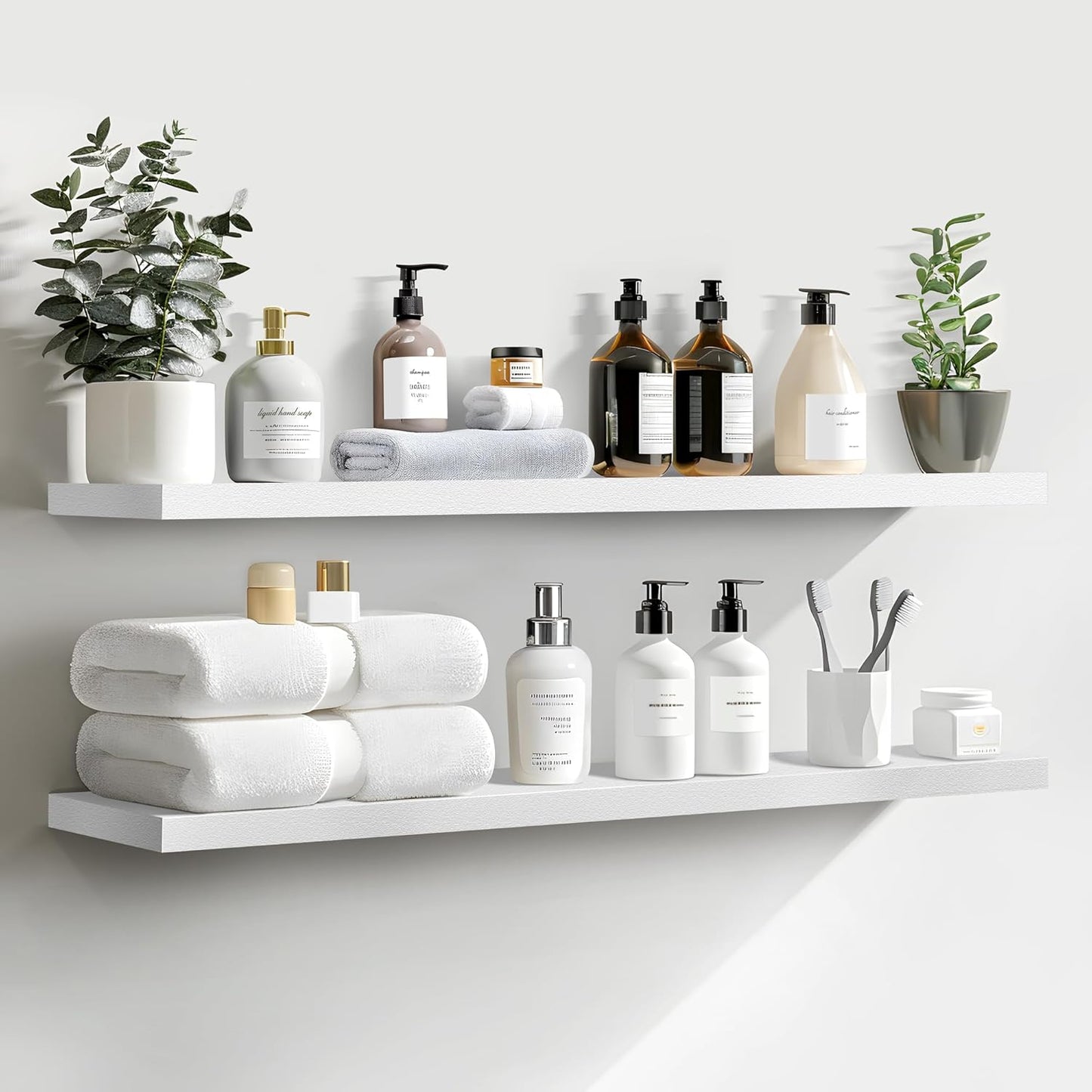 LaVie Home Floating Shelves, 36 Inch Wall Shelf Set of 2, Hanging Shelf with Invisible Brackets, Wall Decor for Bathroom, Bedroom, Living Room, Kitchen Storage, Modern White