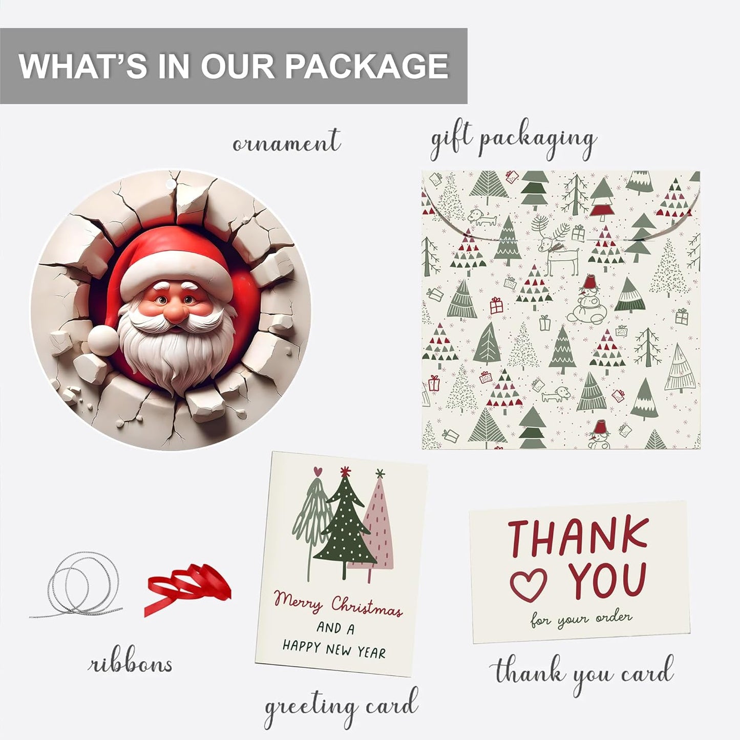 Jabihome Christmas Ornaments 2025, Exchange for Women, Men, Collectible Dated Year Ornaments for Tree, Unique Acrylic Suncatcher, Printed Stained Glass Effect Decor (Cracked Santa)