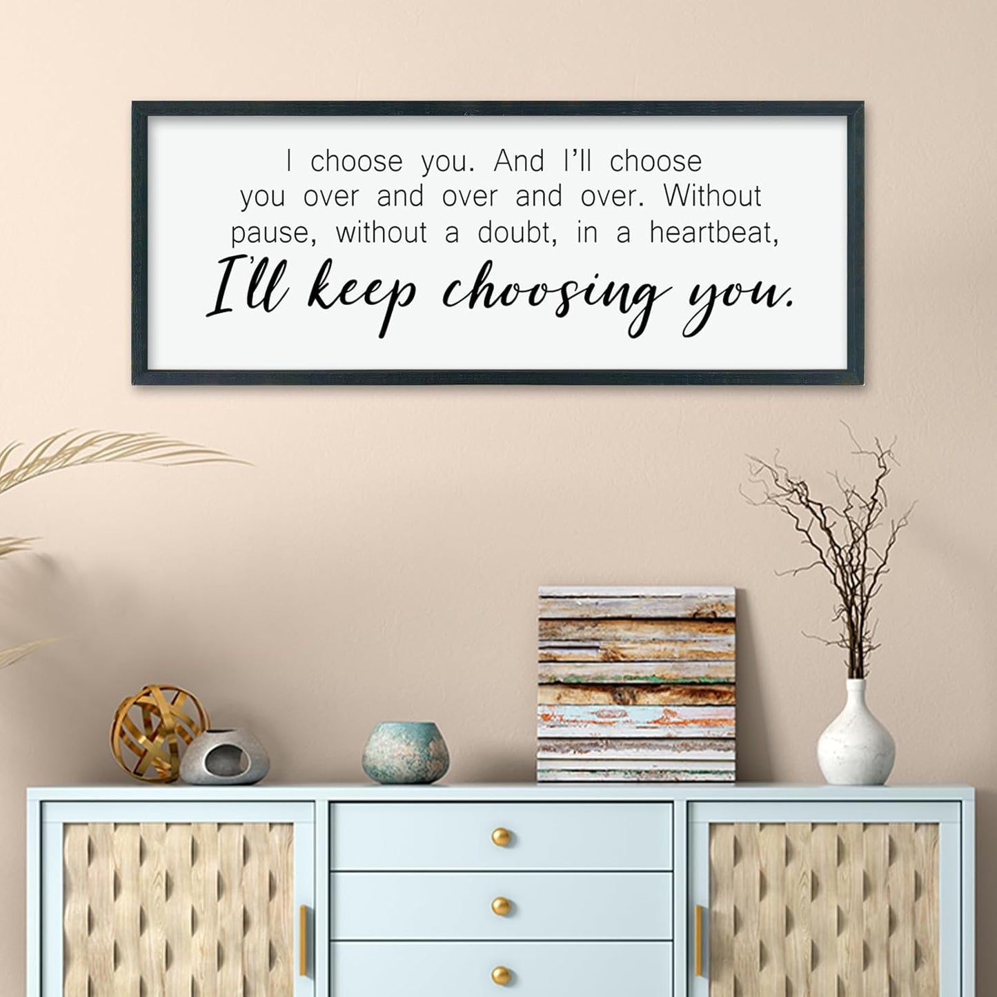 comurdyo I'll Keep Choosing You Sign 40"X15" for Master Bedroom Above Bed Wall Decor I Choose You Large Wood Framed Wall Hanging Art (Black)