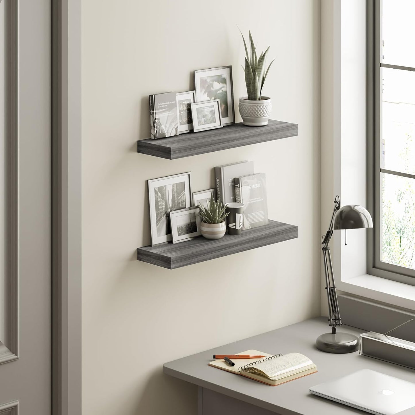 BAMEOS Floating Shelf,Wall Shelf,Decor Wall Mounted Shelves,Hanging Shelf Set L24xW6 for Bathroom Kitchen Living,Kitchen,Room Bedroom Storage,Walnut