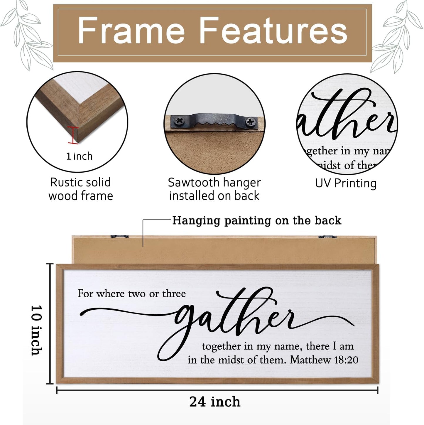 For Where Two Or Three Gather Sign Dining Room kitchen Wall Decor Bible Verse Scripture Matthew 18:20 Wooden Frame 32X12 Inch for Christian Family Hanging Art (Wood)