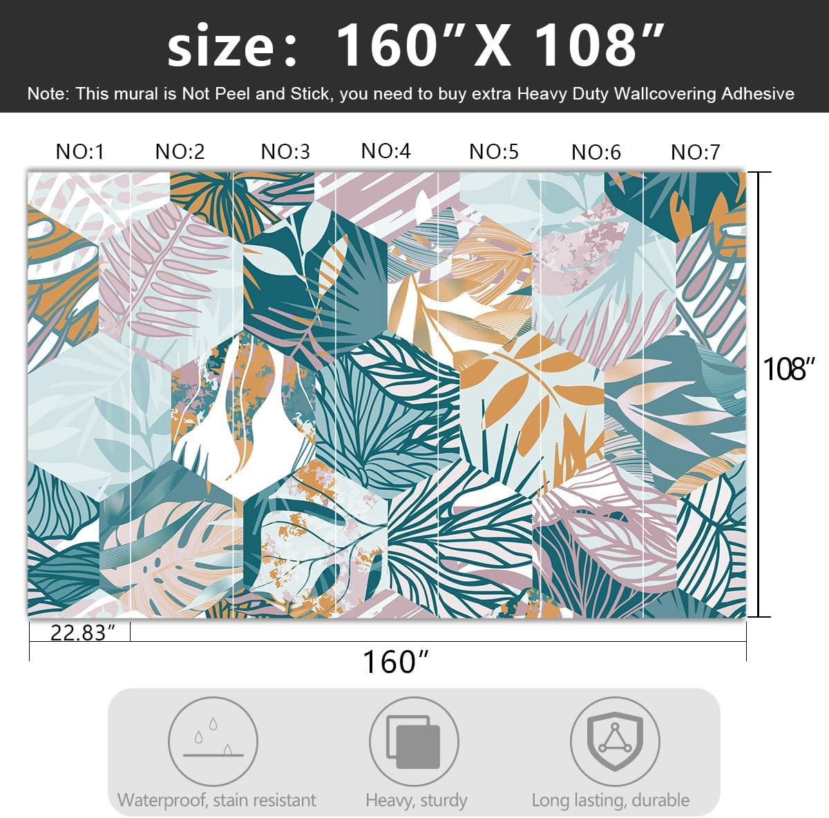 -Abstract Geometry Botanical Banana Leaf Fabric Wallpaper Living Room Bedroom Bathroom Tropical Plant Leaf Large Wall Mural- 160"x108"（ not Peel and Stick）