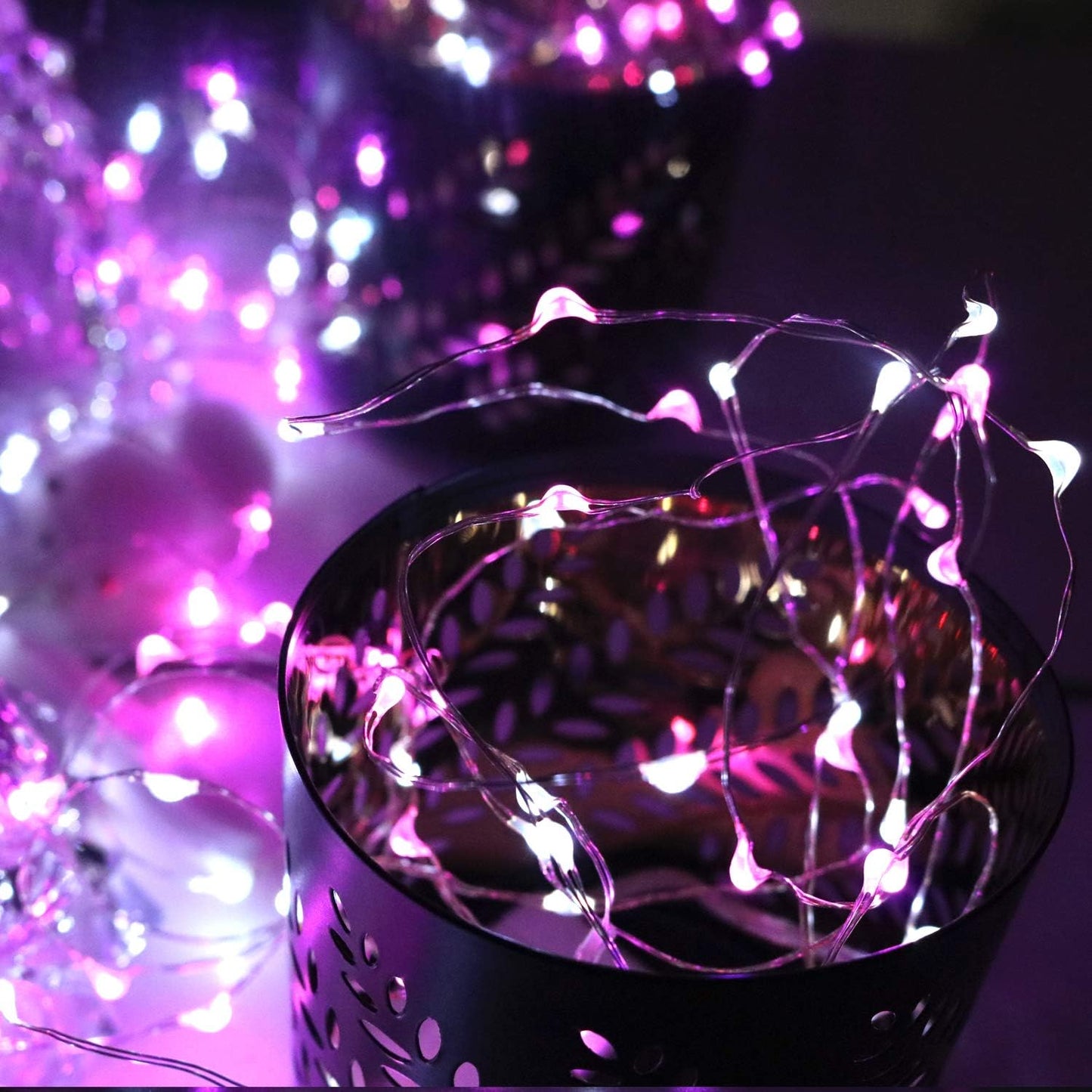 [6-Pack] 7Feet Starry String Lights,Fairy String Lights 20 Micro Starry LEDs On Silvery Copper Wire CR2032 Batteries Included,for Wedding Centerpiece,Party,Christmas Table Decor (Pink White)