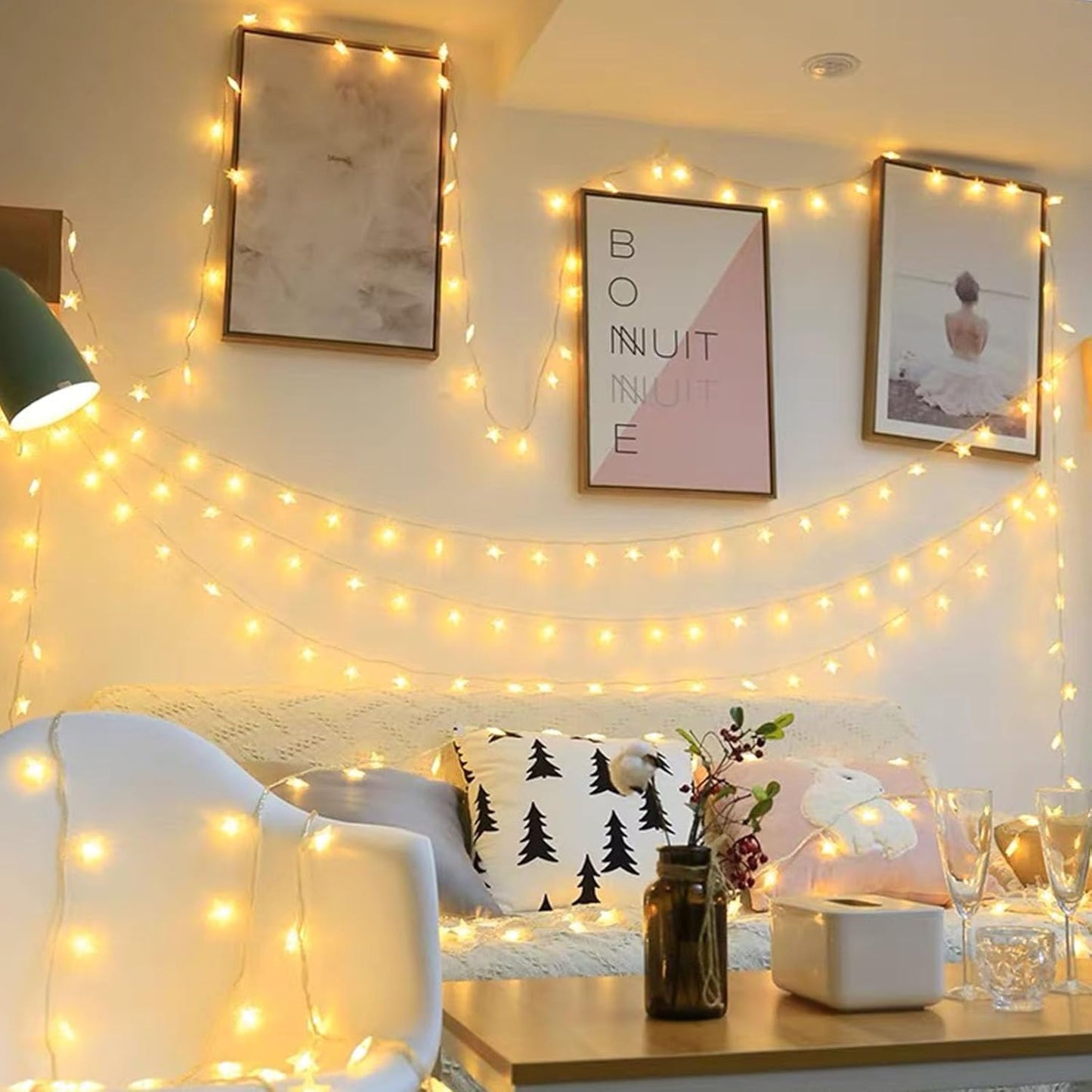 Star String Lights for Bedroom - 17 Ft 50 LED Fairy Christmas Lights Battery Operated, Indoor Outdoor Waterproof Star Twinkle Light for Tent Loft Bed Party Camping Decor