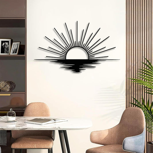Sunrise Metal Wall Art, Metal Sun Wall Decor, Metal Sun Outdoor Decor, Large Metal Sun Wall Art, Sun Wall Art, Boho Sun Wall Art, Sunshine Metal Sign, Living Room Bedroom Wall Hangings (Black, 31"x 18"| 80x47cm )