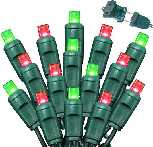 100Count (2pk of 50L) String Lights, LED Christmas Lights, 6" SPACING,Green Wire,Red and Green