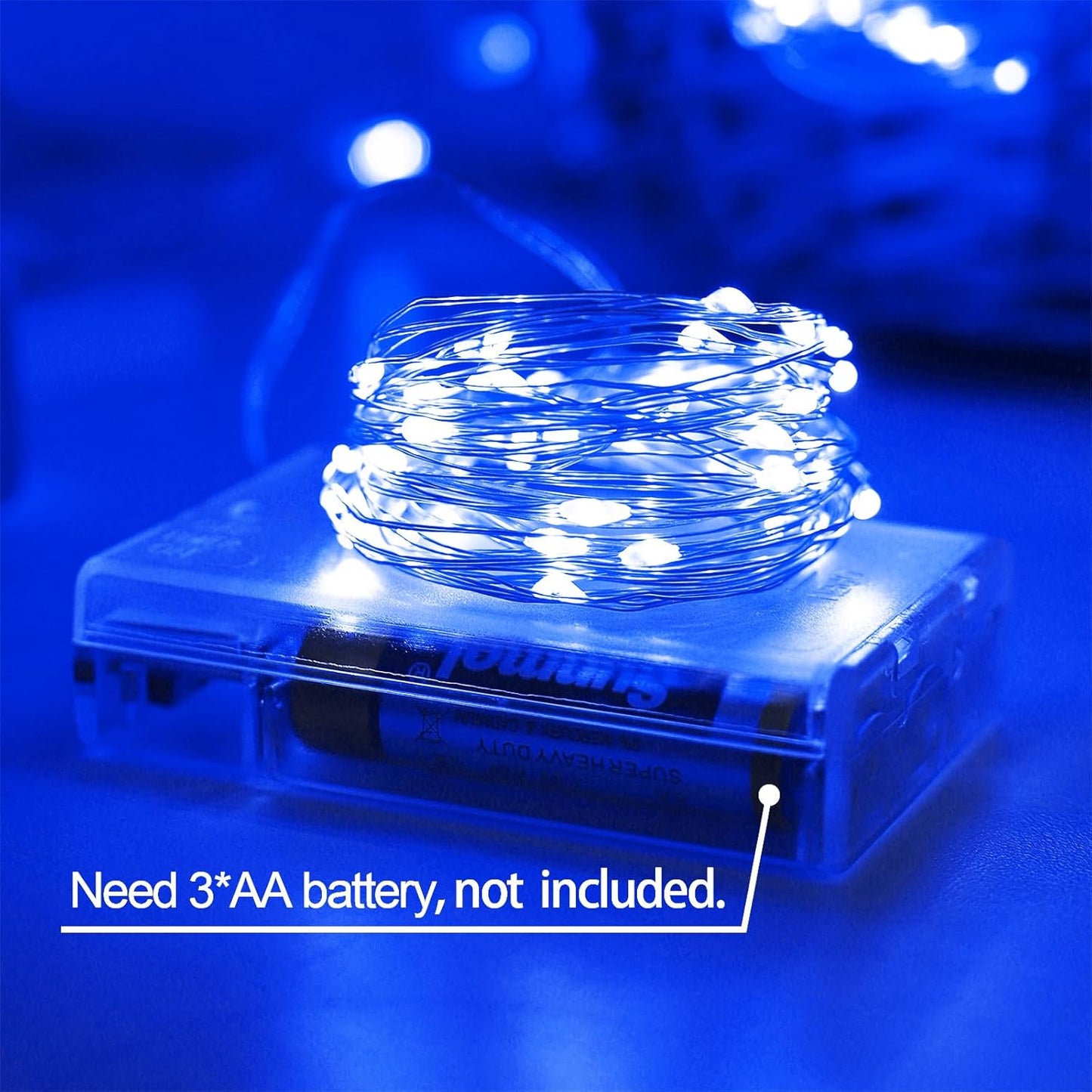 Christmas Decorations Blue Fairy String Lights, Battery Operated with Timer, 2 Pack Total 33FT 100 Led Mini Battery Powered Twinkle Mason Jar Waterproof Firefly Lights DIY Party