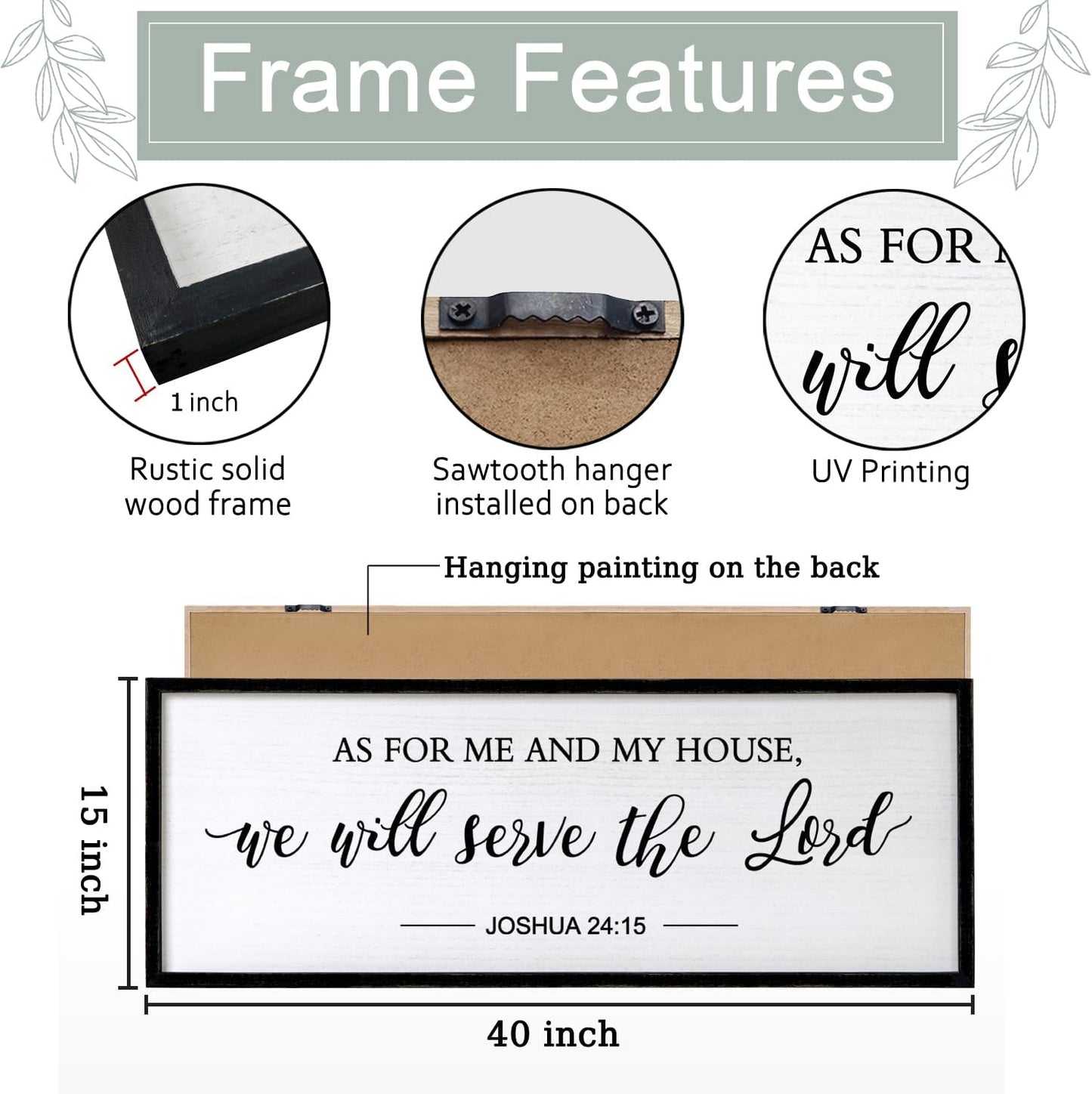 As for Me and My House We Will Serve the Lord Wall Decor - 40" x 15" Large Rustic Family Living Room Wood Framed Home Sign Joshua 24 15 Christian Bible Verse Plaque Hanging Wall Art(Black)