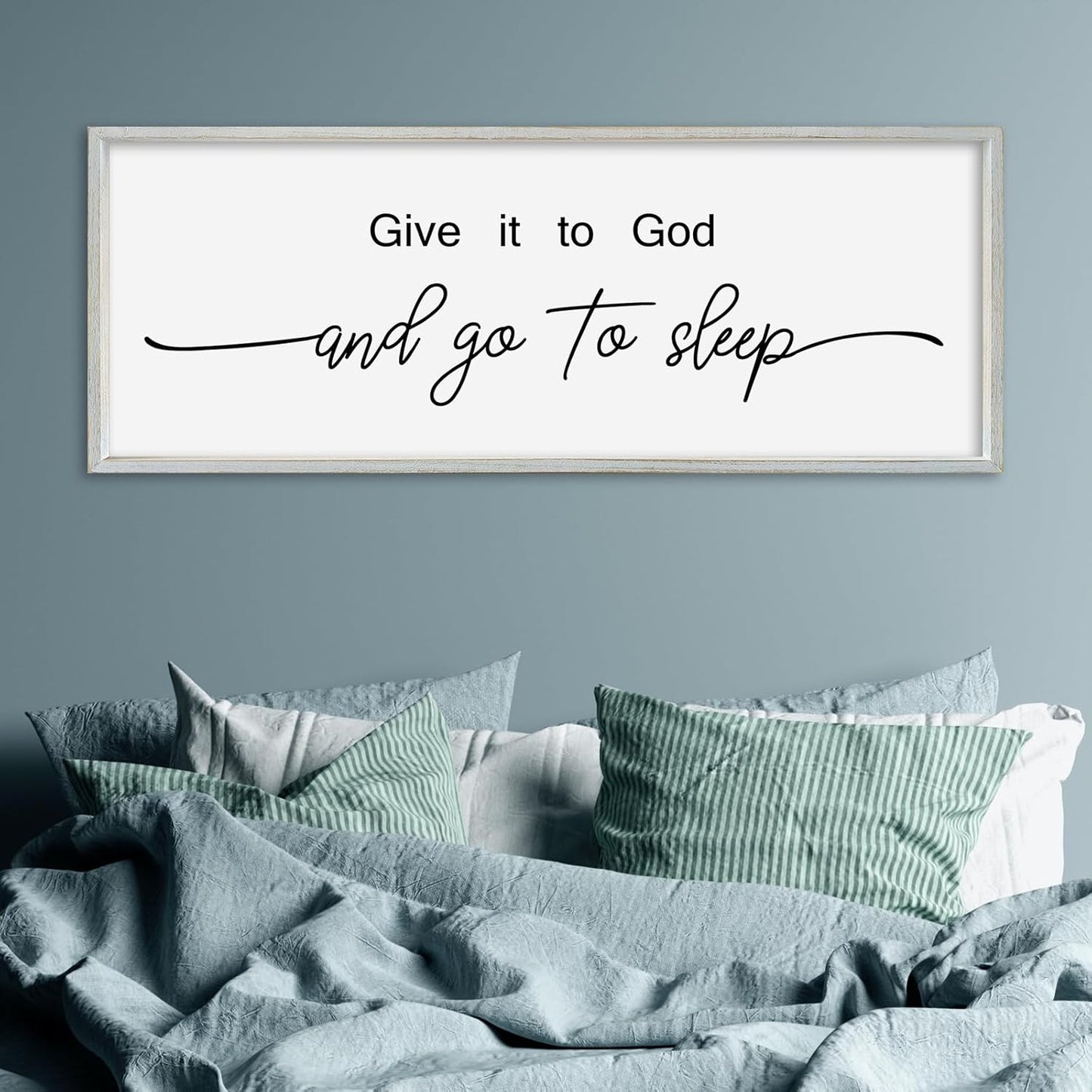 SRSZHIYUE Give It To God And Go to Sleep Sign Wall Decor 32"×12" for Master Bedroom Above Bed Guest Room Over Art Decoration (White)