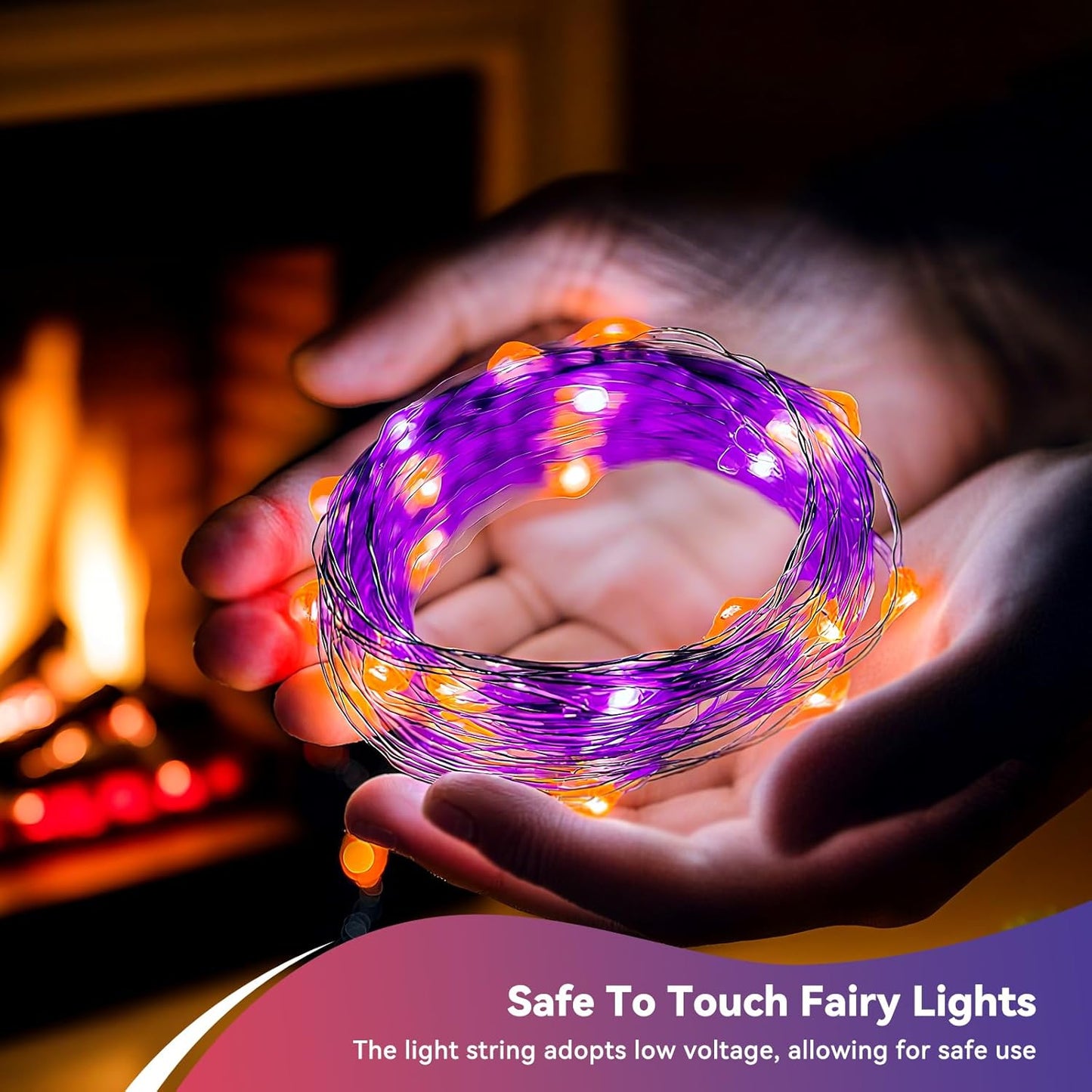 4 Pack 60LED Halloween Fairy Lights Battery Operated - 20FT Twinkle Lights with 2 Lighting Modes Indoor, Waterproof Led Fairy String Lights for Christmas, Bedroom, Dorm, DIY Decor, Purple & Orange