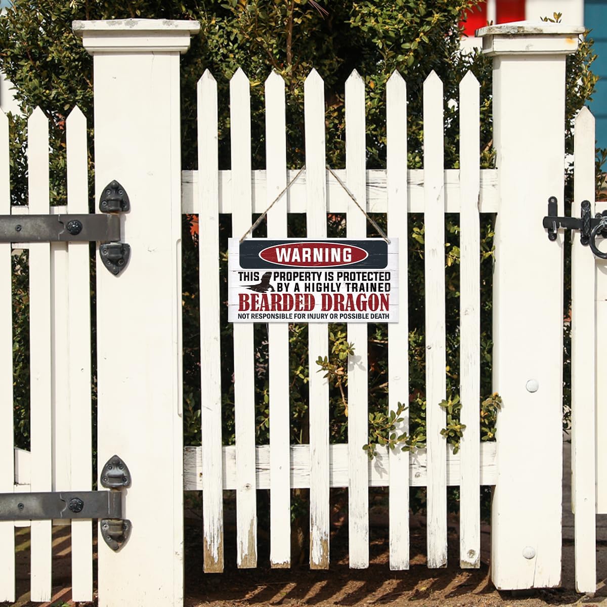 Funny Warning Signs, The Property is Protected By Highly Trained Bearded Dragon Sign, Decorative Wood Hanging Wood Plaque, Warning Wood Sign for Indoor Outdoor Use, Door Gate Hanger, House Decor