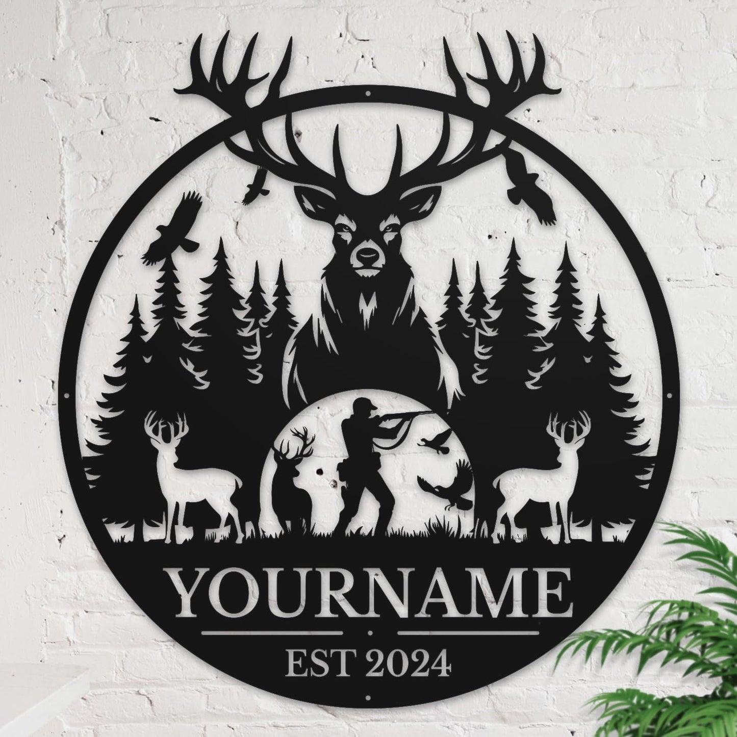 Personalized Metal Signs - Custom Shed Wall Decor, Black Deer Metal Art, Home Sign Plaques, Outdoor Decorative Signage (Style C)