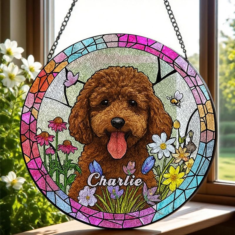 Pet Portrait Glass Hanging, Personalized Dog Window Decoration, Unique Memorial Gift for Animal Lovers