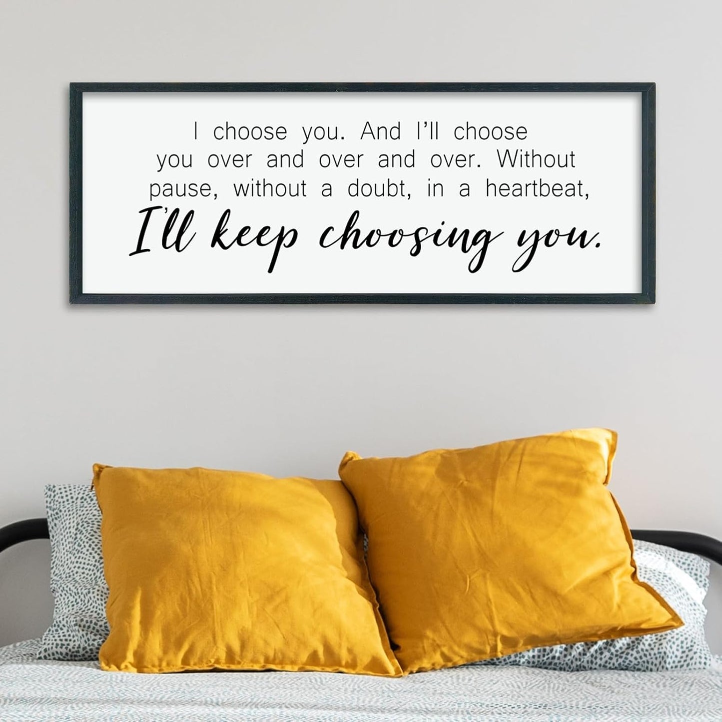 LuZhiQiang I'll Keep Choosing You Wall Decor 40"×15" for Master Bedroom Above Bed Sign I Choose You Large Wood Framed Wall Hanging Art (Black)