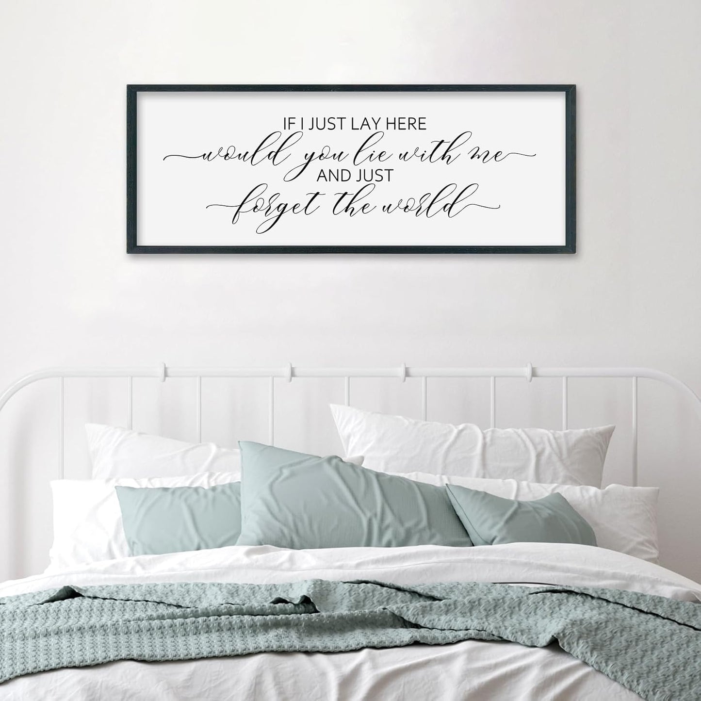 SRSZHIYUE If I Lay Here Would You Lie With Me Sign Bedroom Wall Decor Art 40"×15" Large Wood Framed Wall Hanging (Black)