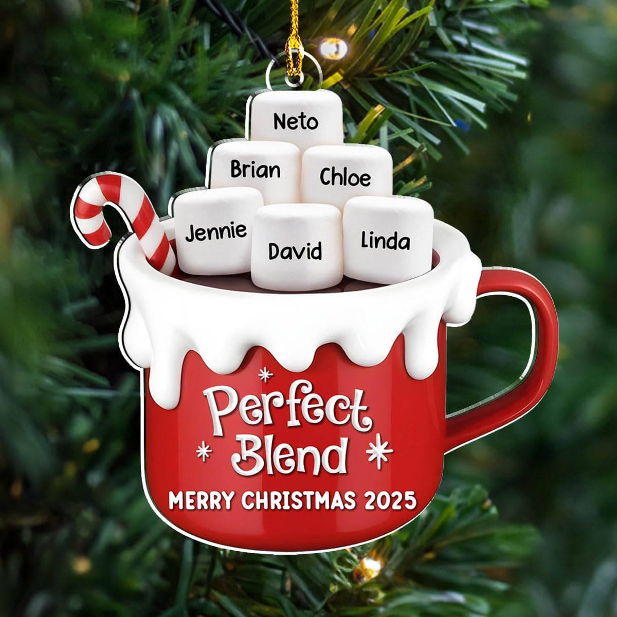 A Blend of Christmas Cheer Personalized Acrylic Ornament – Custom Name Charms Family Members up to 10 People, Holiday Decoration for Family Members & Friends