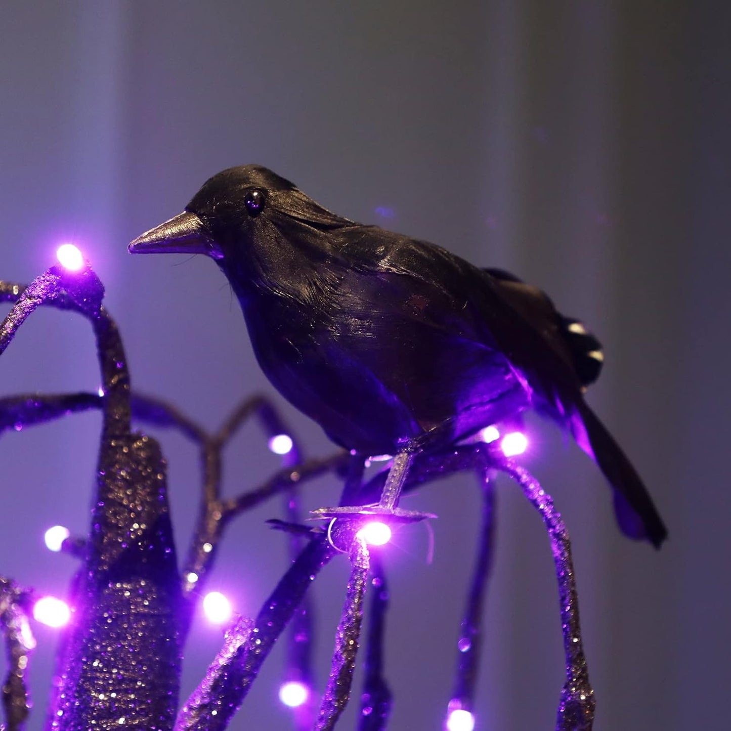 ATDAWN 6 Pack Halloween Black Feathered Crows, Realistic Halloween Birds Decoration for Spooky Decor