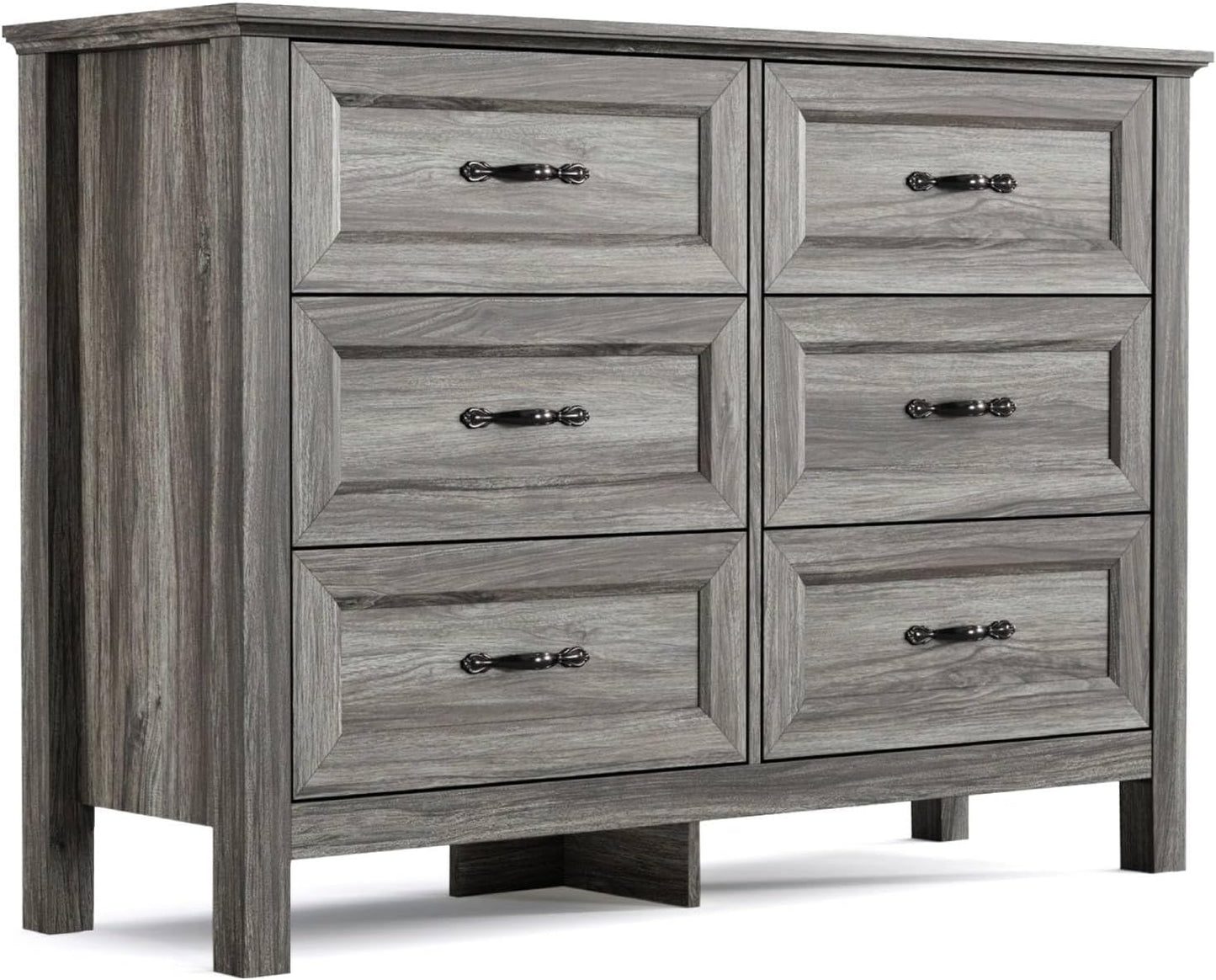 LINSY HOME Farmhouse 6-Drawer Dresser - Grey Chest of Drawers for Bedroom and Living Room Organization, Wood Dresser with Ample Storage Space and Rustic Charm