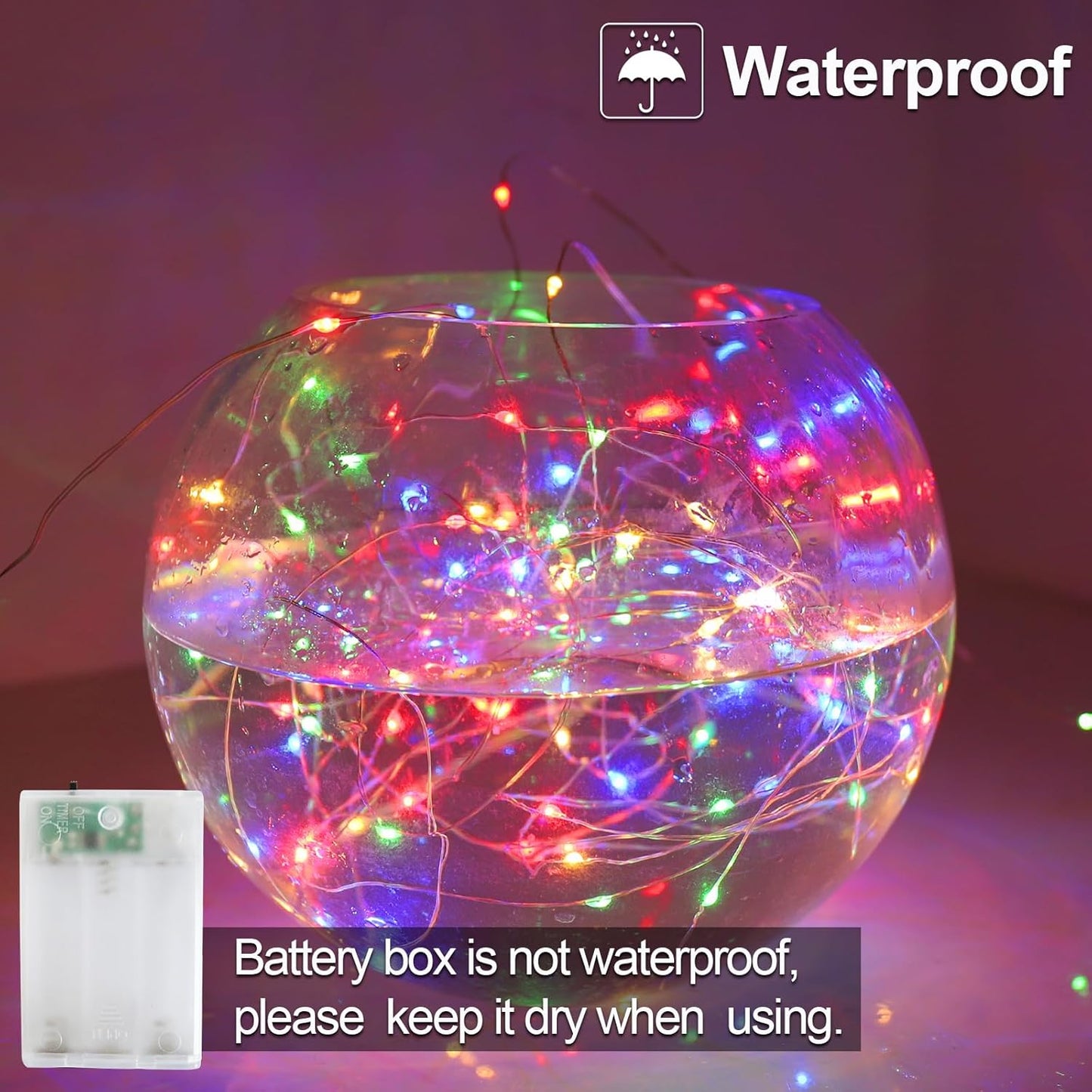 Christmas Decorations Multicolor Fairy String Lights, Battery Operated with Timer, 2 Pack Total 33FT 100 Led Mini Battery Powered Twinkle Mason Jar Waterproof Firefly Lights DIY Party