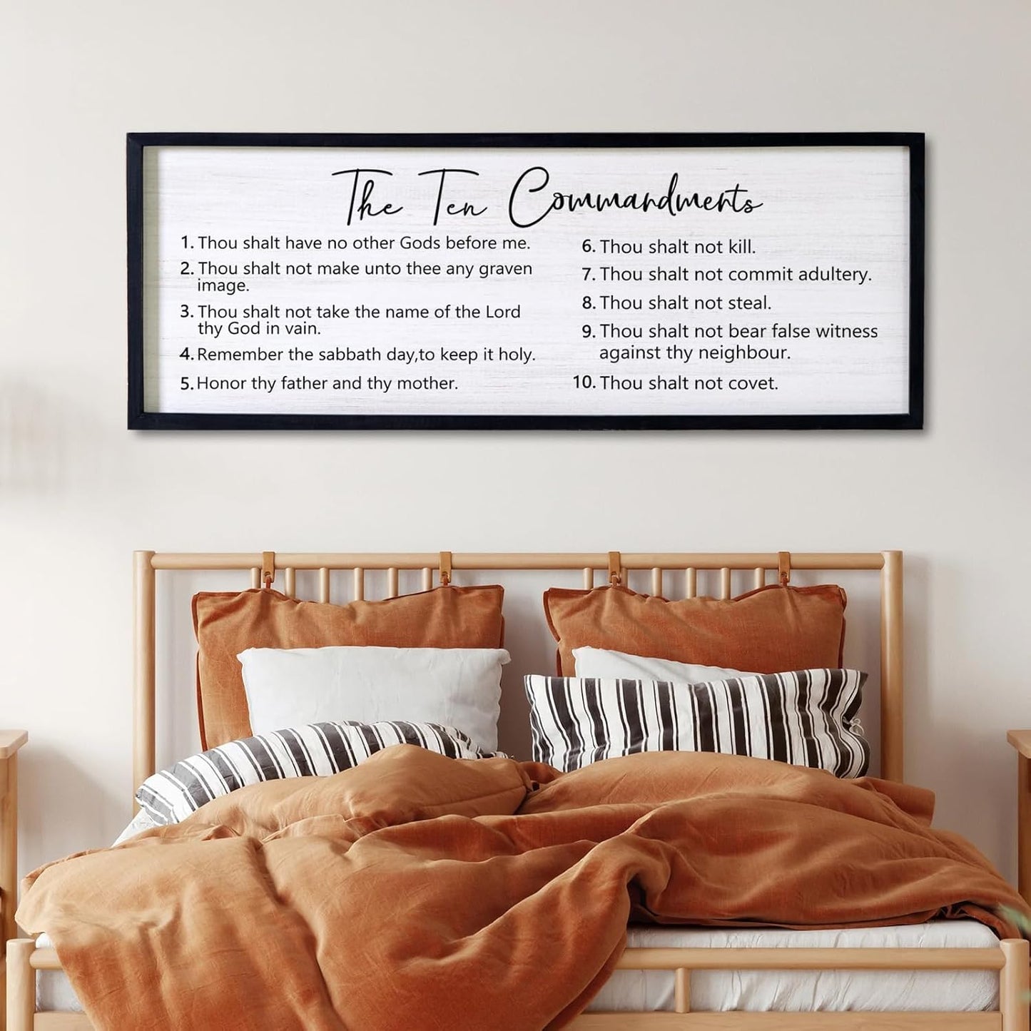 The Ten Commandments Rustic Bible Verse Framed Wall Art, 40''×15'' Positive Religious Christian Saying Sign for God Jesus Christ Prayer, Vintage Horizontal Holy Inspirational Catholic Scripture Decor