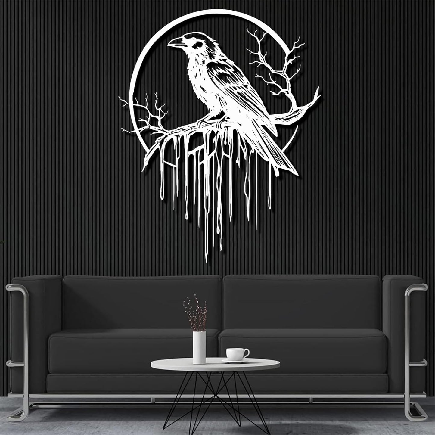 Crow Metal Wall Decor, Raven Wall Art, Large Gothic Raven Decor Hangings, Bird Wall Decor, Metal Tree Branch Decor, Ravens Sign, Raven Art for Living Room (Gold, 31"x25" | 80x64cm, metal wall art)