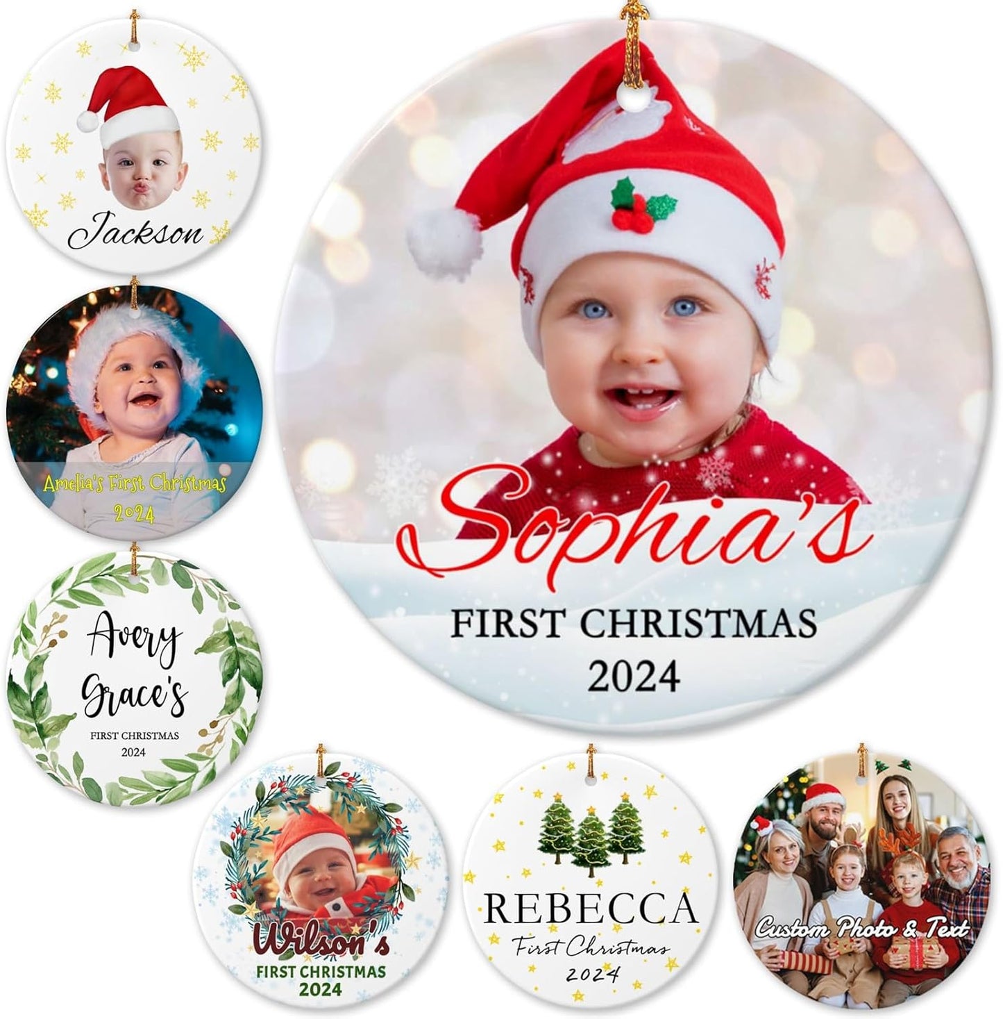 Personalized Baby Christmas Ornaments with Photo 2025 Custom Babys First Christmas Picture Name Ornaments,Double-Sided Ceramic Customized Xmas Ornaments for Christmas Tree