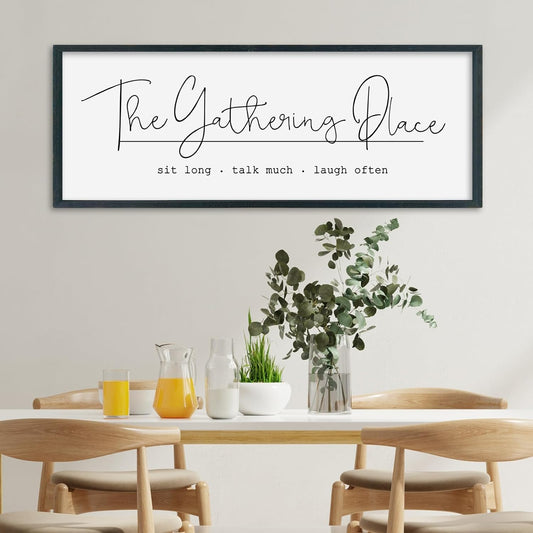 SRSZHIYUE The Gathering Place Sign Wall Decor Art 40"×15" for Large Kitchen Dining Room Wood Framed Wall Hanging (Black)