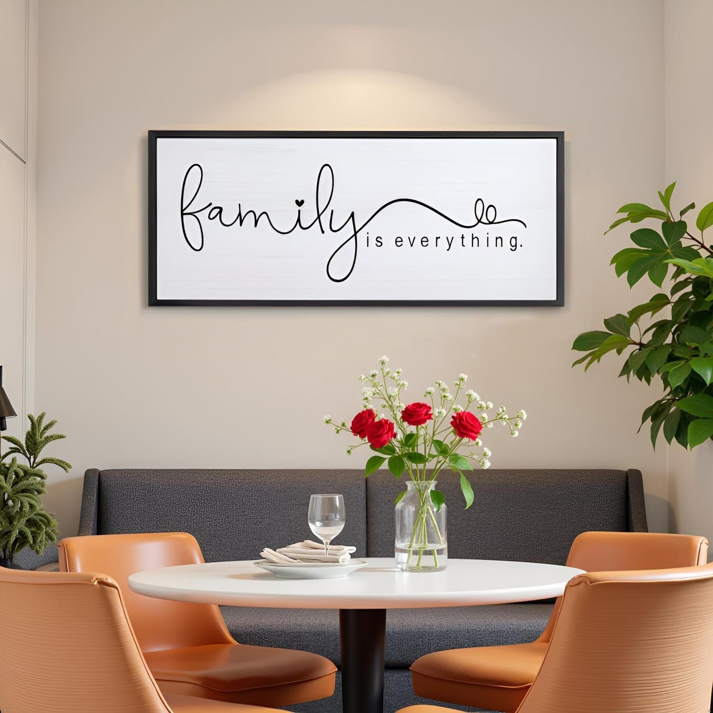 Foutcheou Family is Everything Wall Decor Sign 32"×12" for Family Living Room Large Wood Framed Wall Art Hanging Decoration (Black)