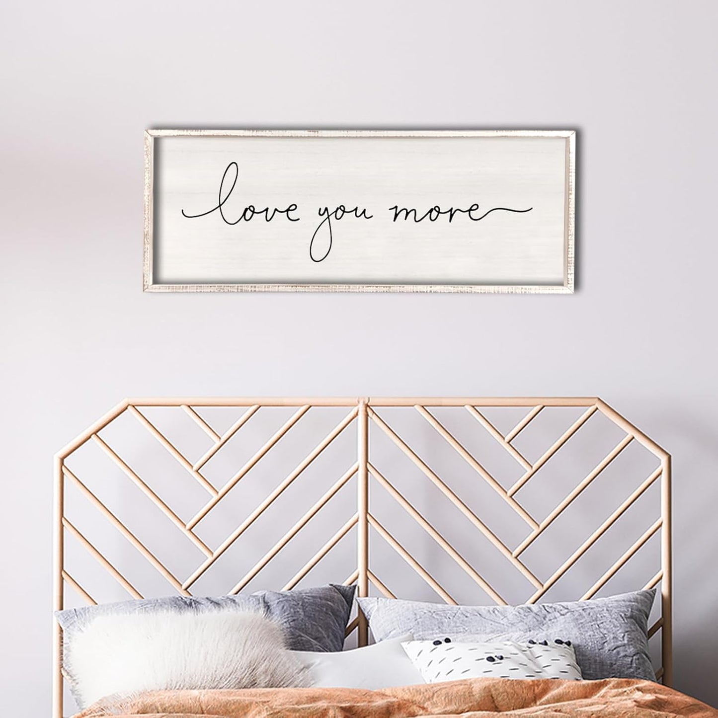 Love You More Sign 40''×15'' Master Bedroom Above Over Bed Wall Decor Modern Farmhouse Large Vintage Wood Framed Hanging Over Bed Bedside Wall Art (White)