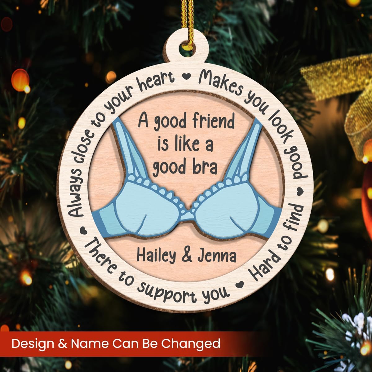 Personalized Best Friends Christmas Tree Ornament - 2 Layered Wooden Design, Custom Keepsake for Friends