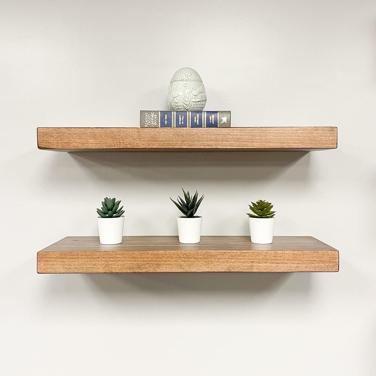 URBANDI, Rustic Floating Shelves, Set of 2, Hidden Bracket, Solid Wood, Heavy Duty, Wall Mounted Shelves, (Brown, 36Wx12D)