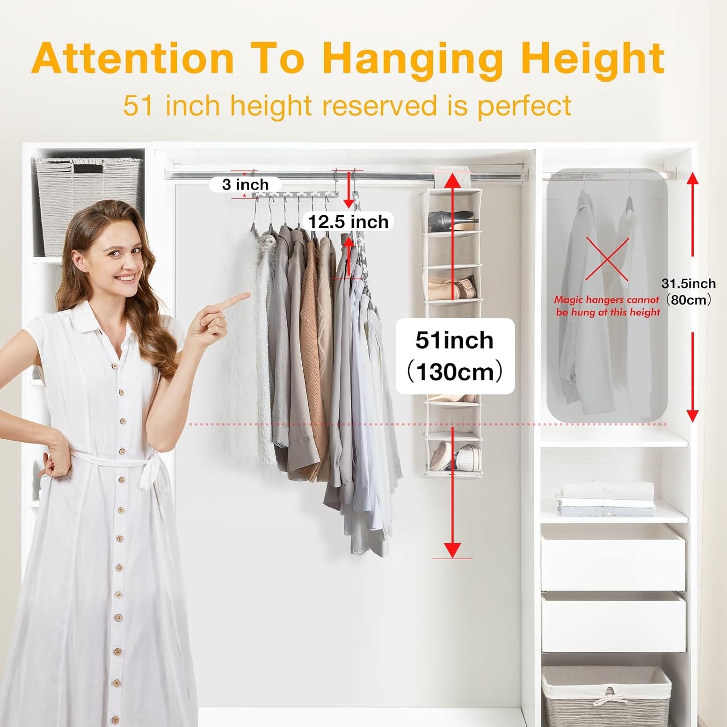 HOUSE DAY 10.5 Inch Closet Space Saving Wardrobe Clothing Magic Hangers Oragnizer Heavy Chrome Hangers, Updated Hook Design Pack of 8
