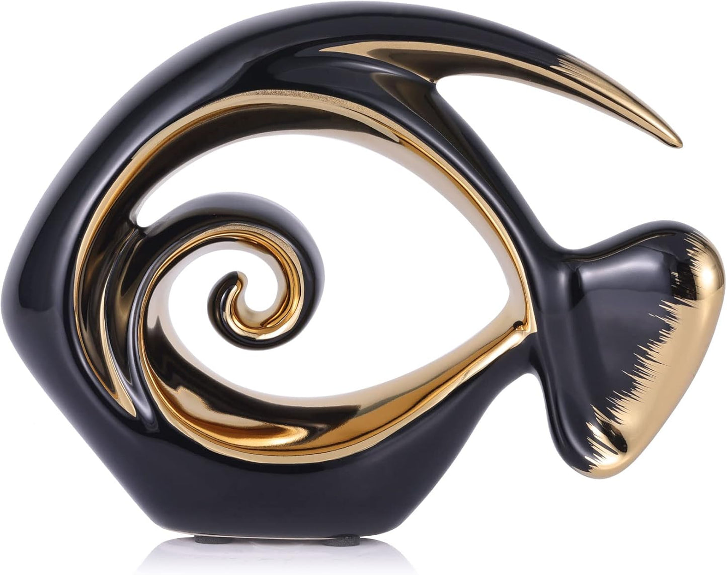 Black Gold Ceramic Fish Figurines - Coastal Home Decor, Modern Ocean Centerpieces for Living Room, Dining Area, Bathroom, Office, Coffee Table, Beach House, Nautical, Seaside, Entrance, Shelf Display